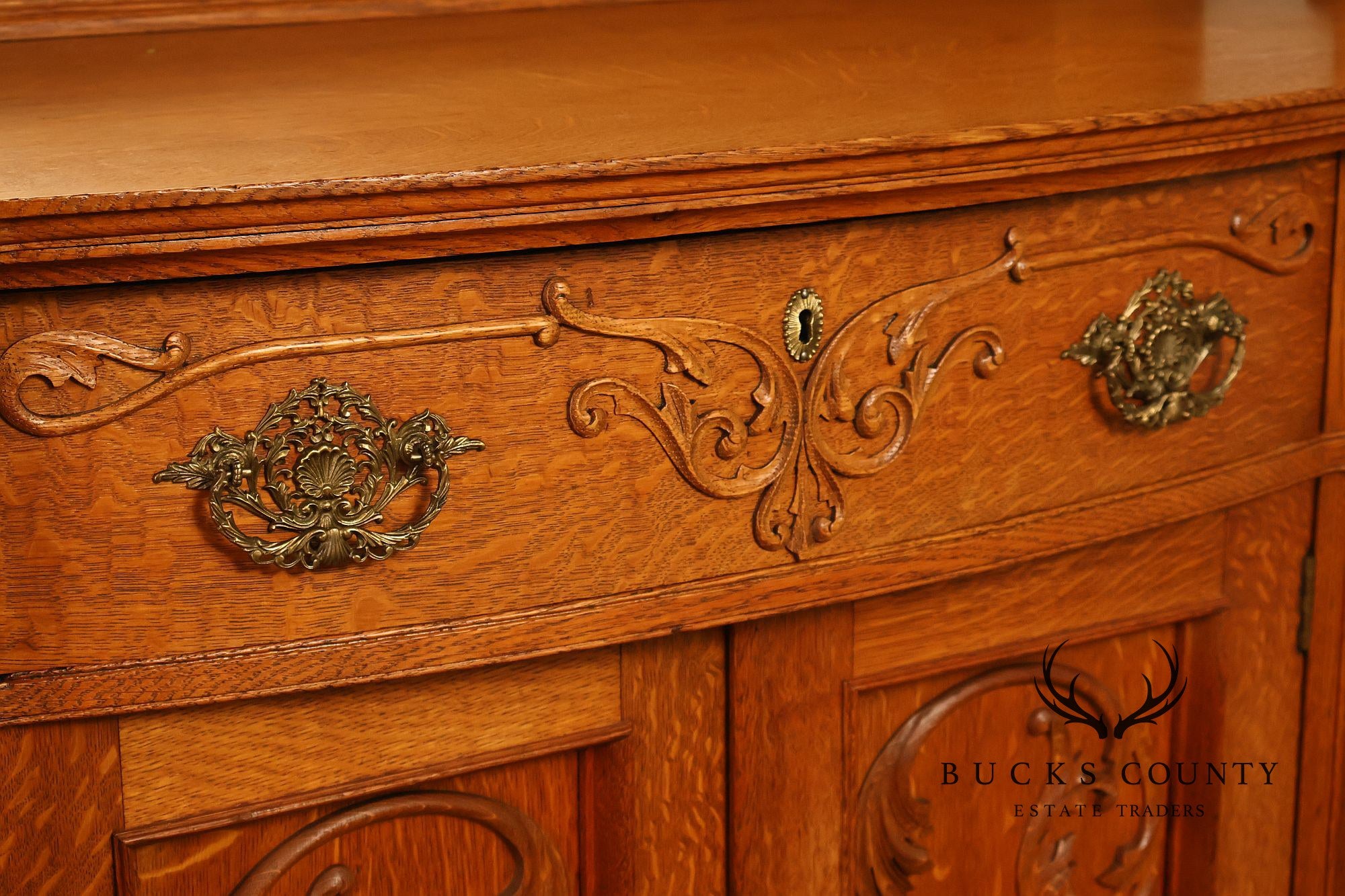 Antique Renaissance Revival Oak Sideboard with Mirrored Back