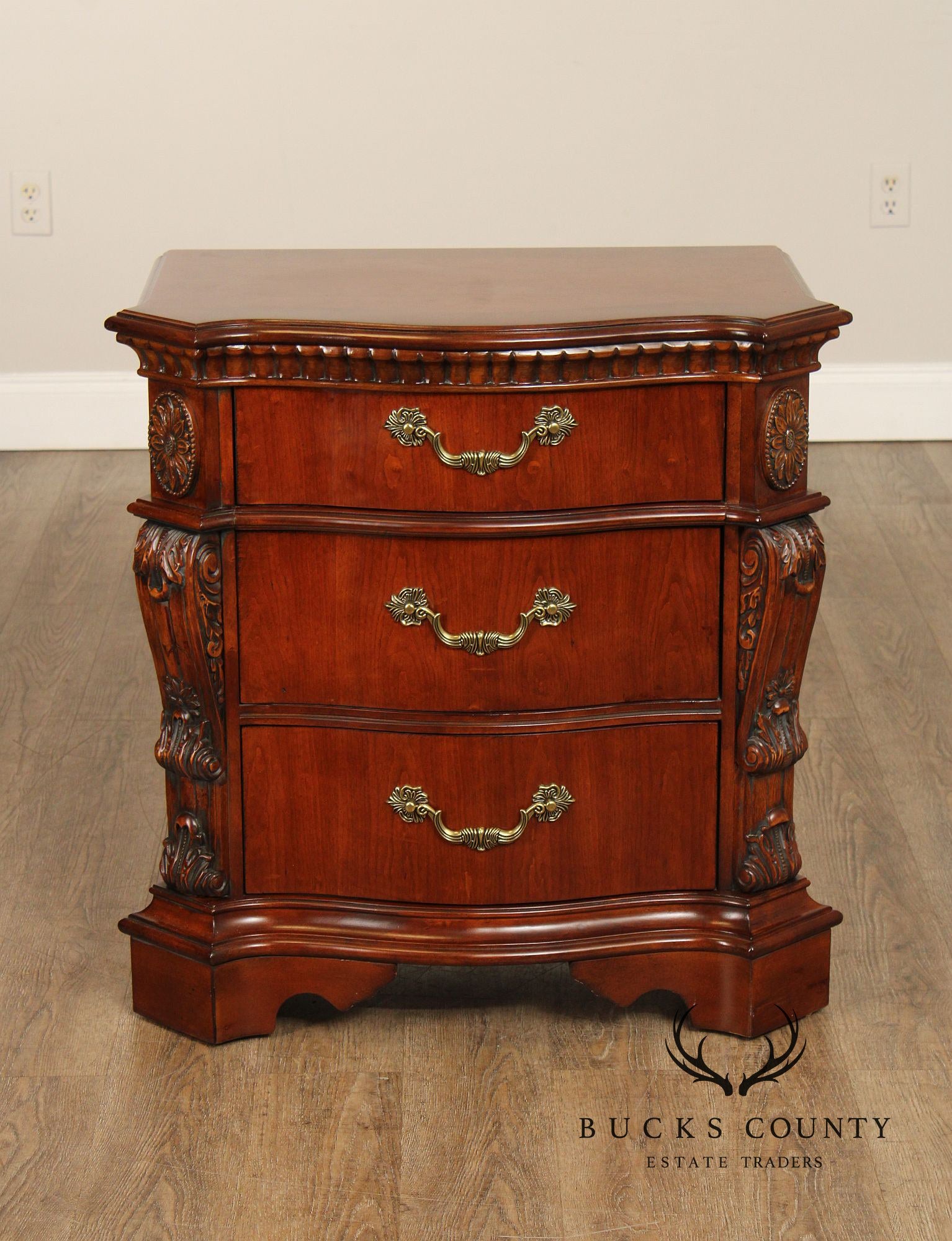 Pulaski Rococo Style Pair of Carved Nightstands