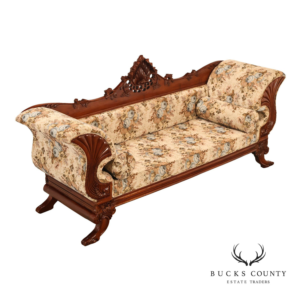 Victorian Style Carved Floral Upholstered Sofa