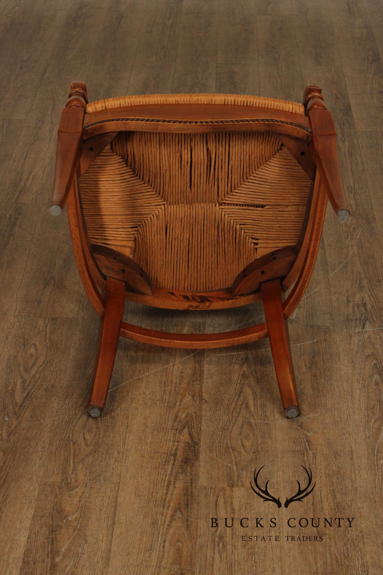 Federal Style Set of Four Eagle-Carved Rush Seat Dining Chairs