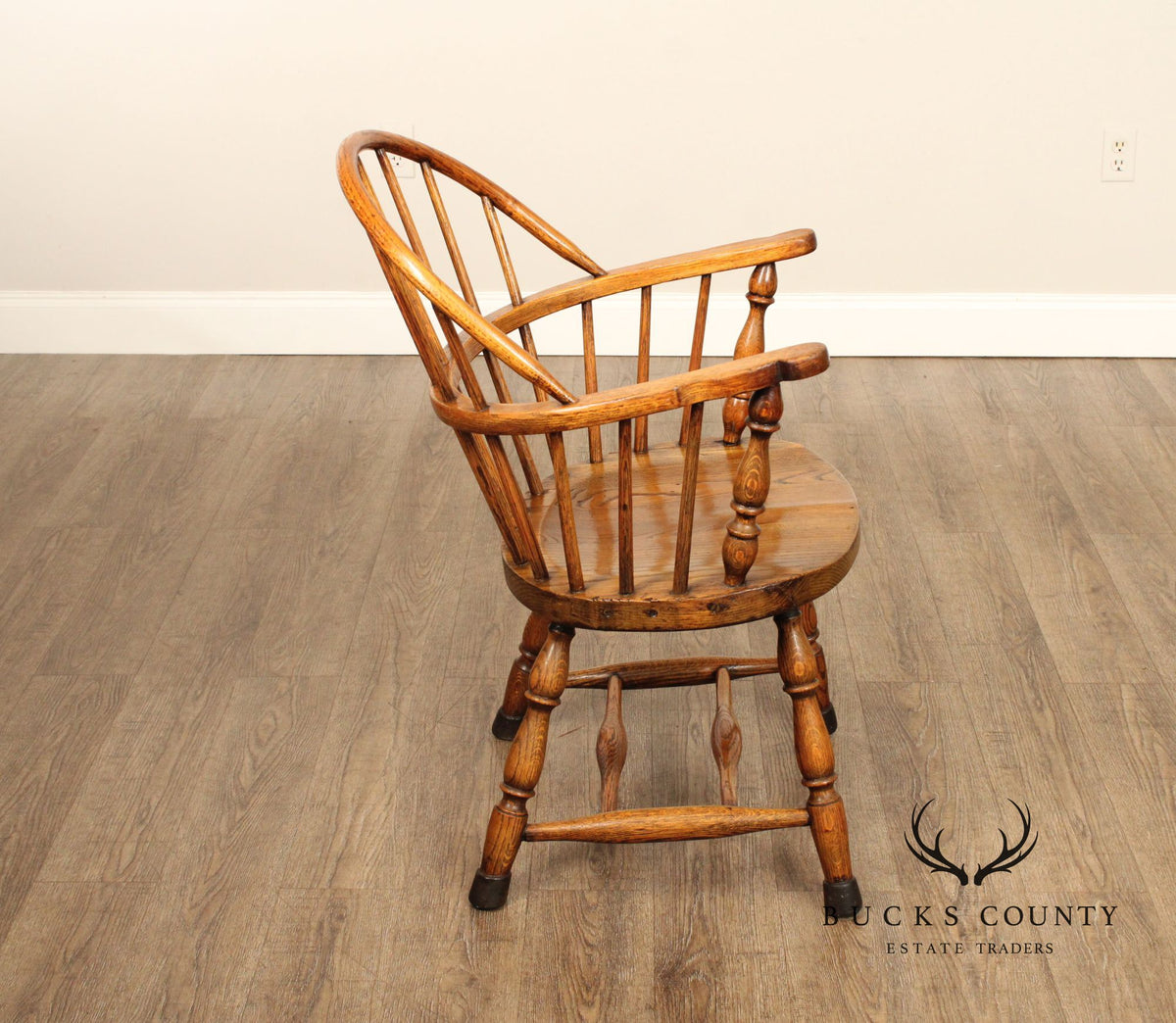 Antique Windsor Bow Back Set Of 4 Oak Dining Armchairs
