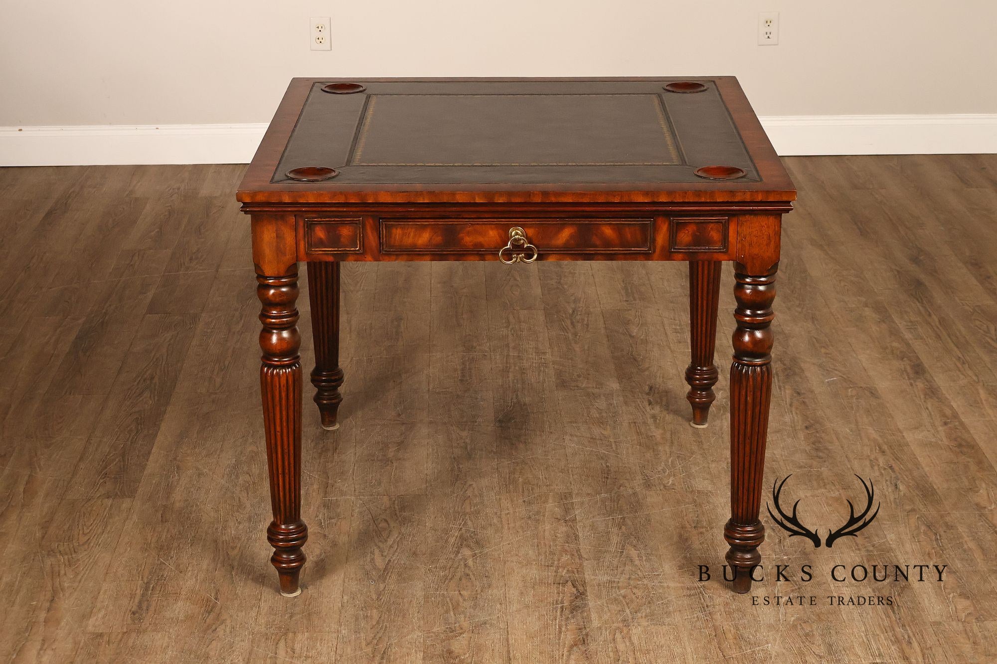 Maitland Smith Regency Style Mahogany Square Leather Top Game Table
