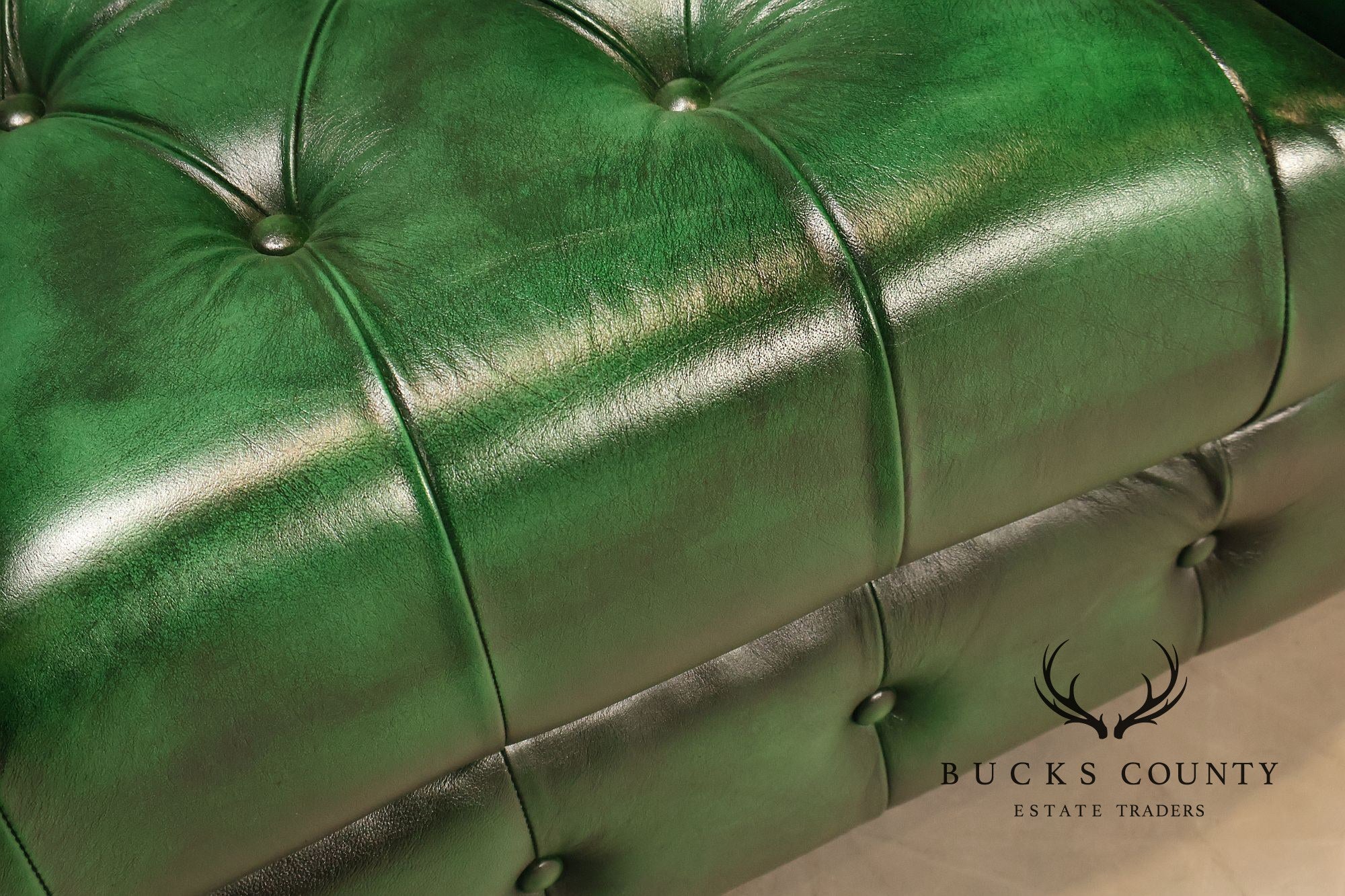 Chesterfield Style Pair of Green Leather Club Chairs