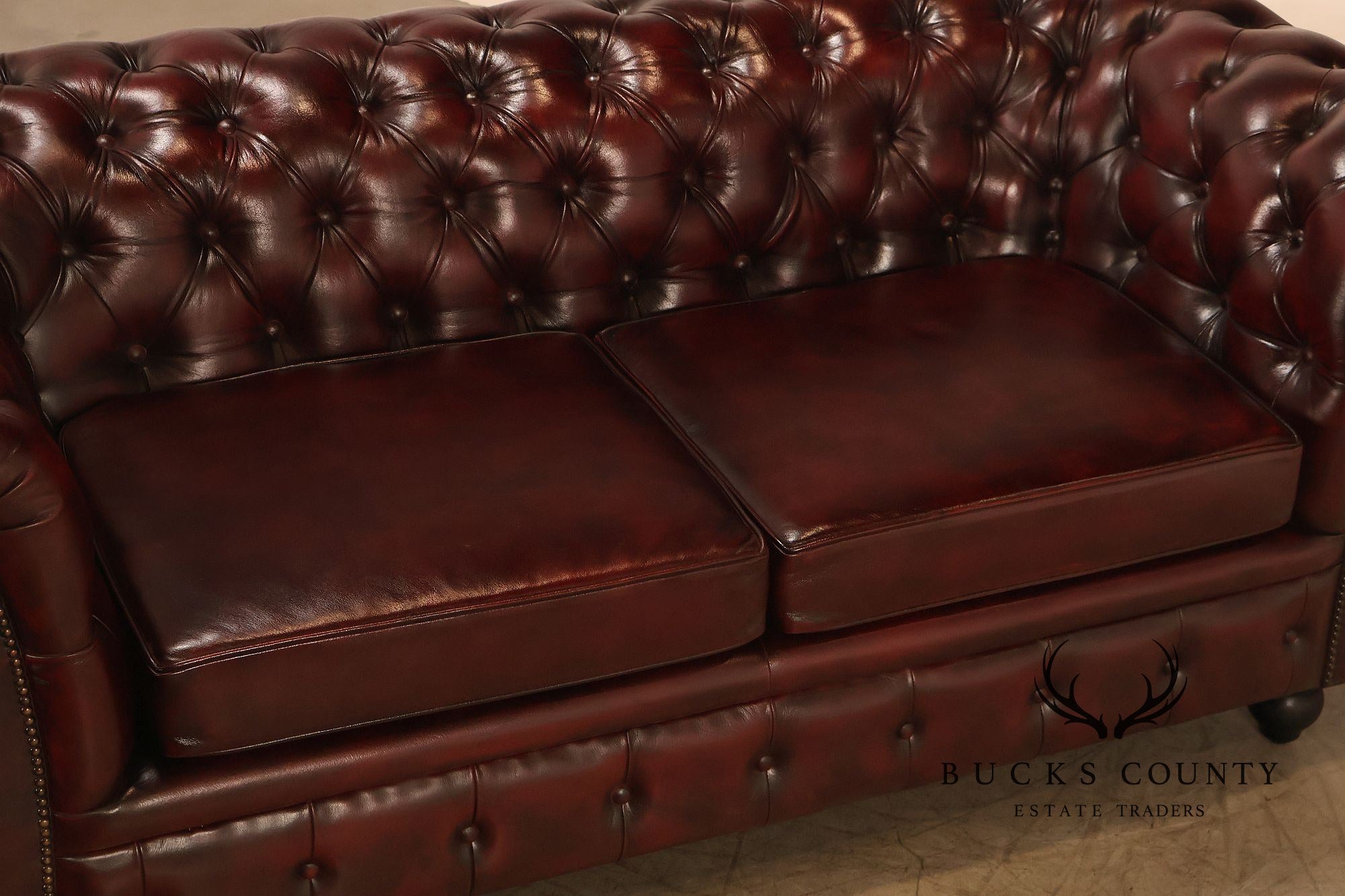 Chesterfield Style Oxblood Leather Sofa