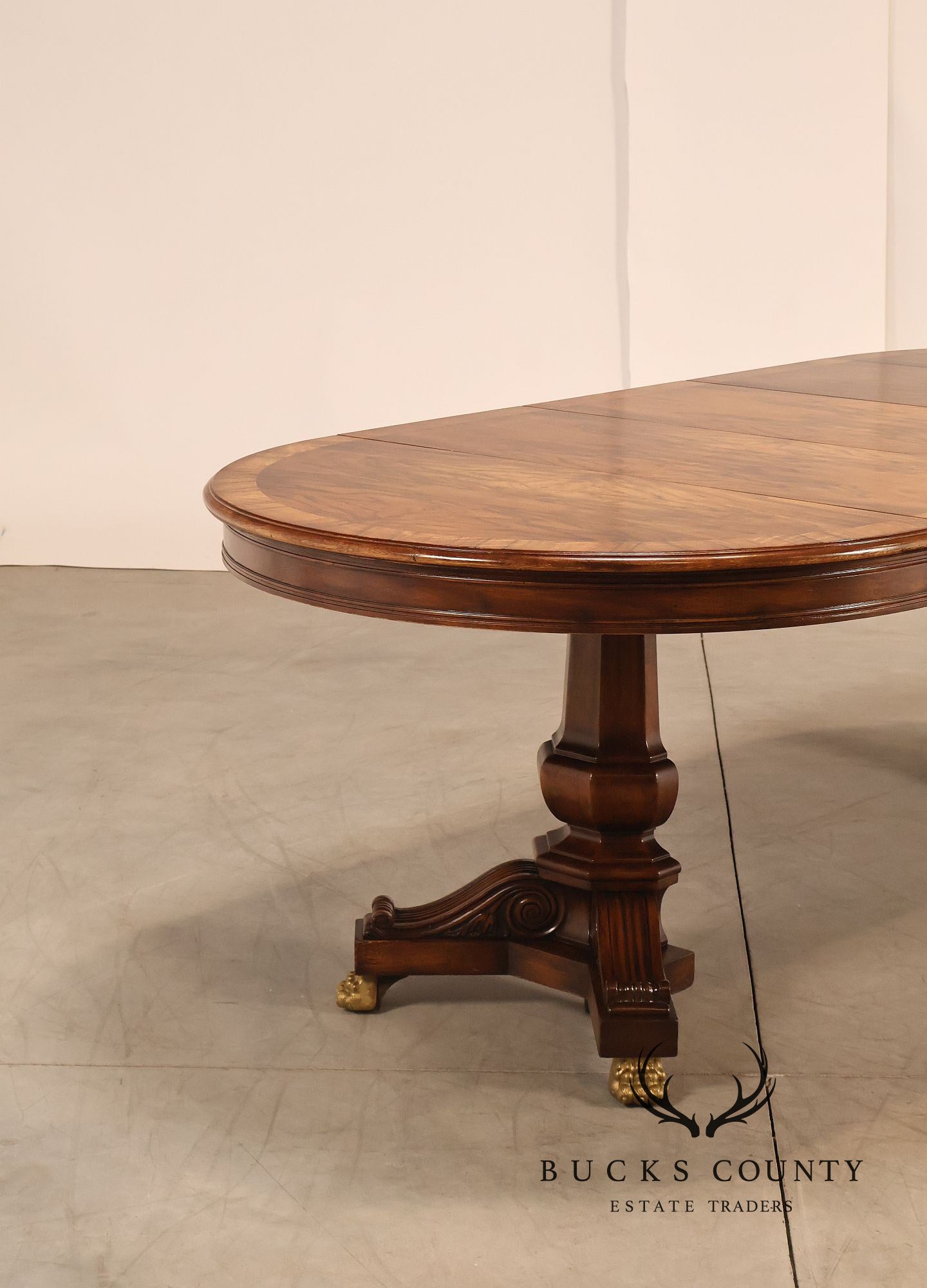 Karges Walnut Round Extendable Dining Table With Three Leaves