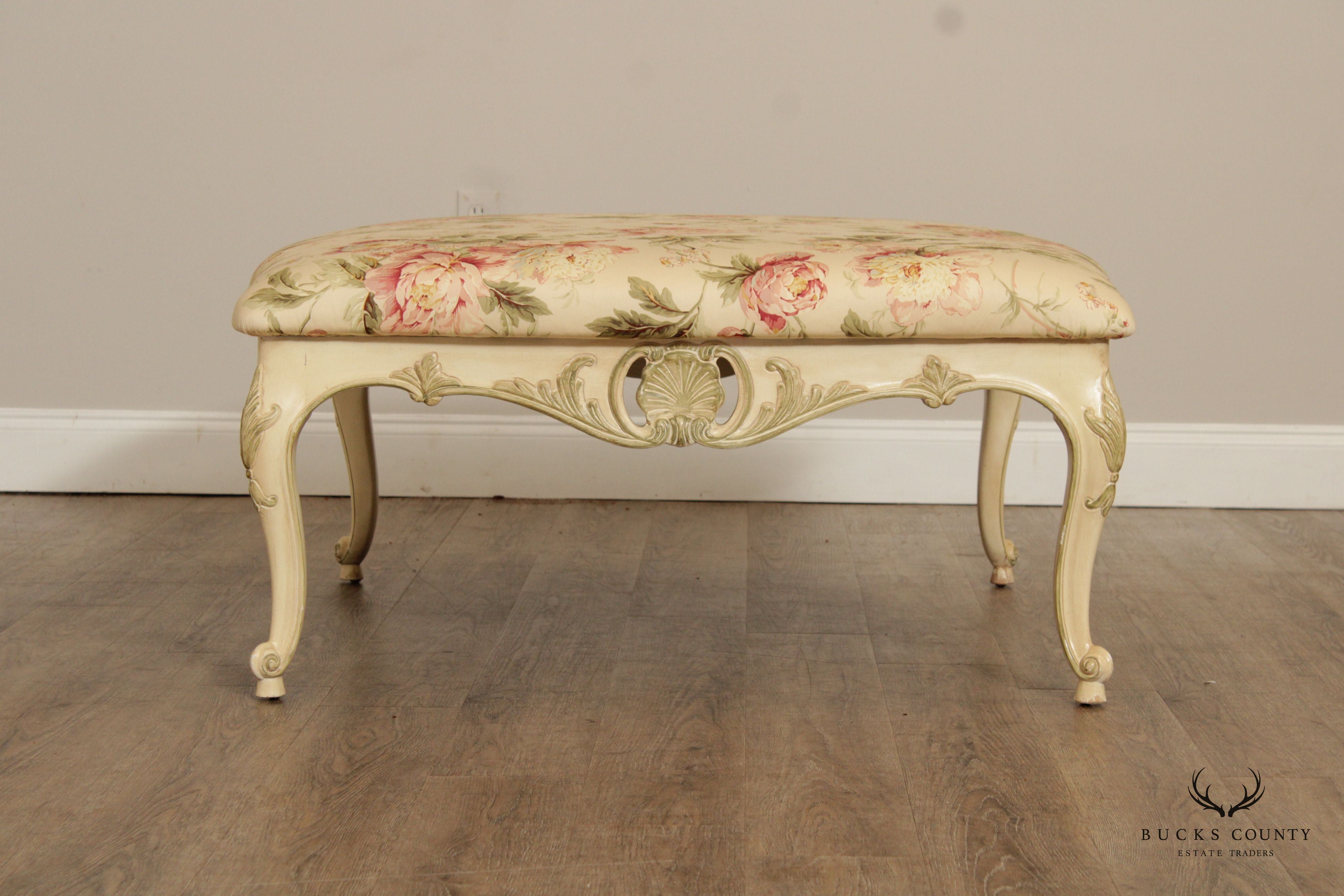 French Louis XV Style Large Painted Frame Upholstered Ottoman