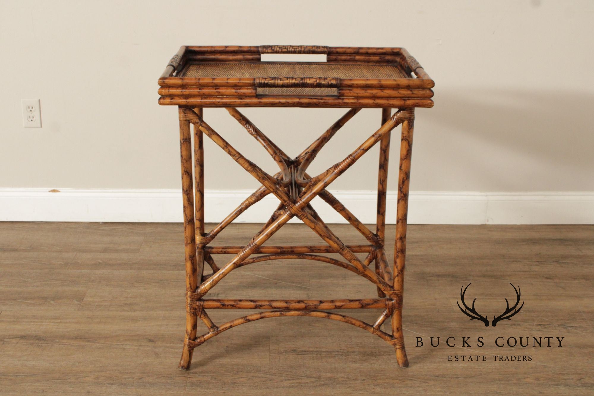 Vintage Bamboo and Rattan Server Tray Table