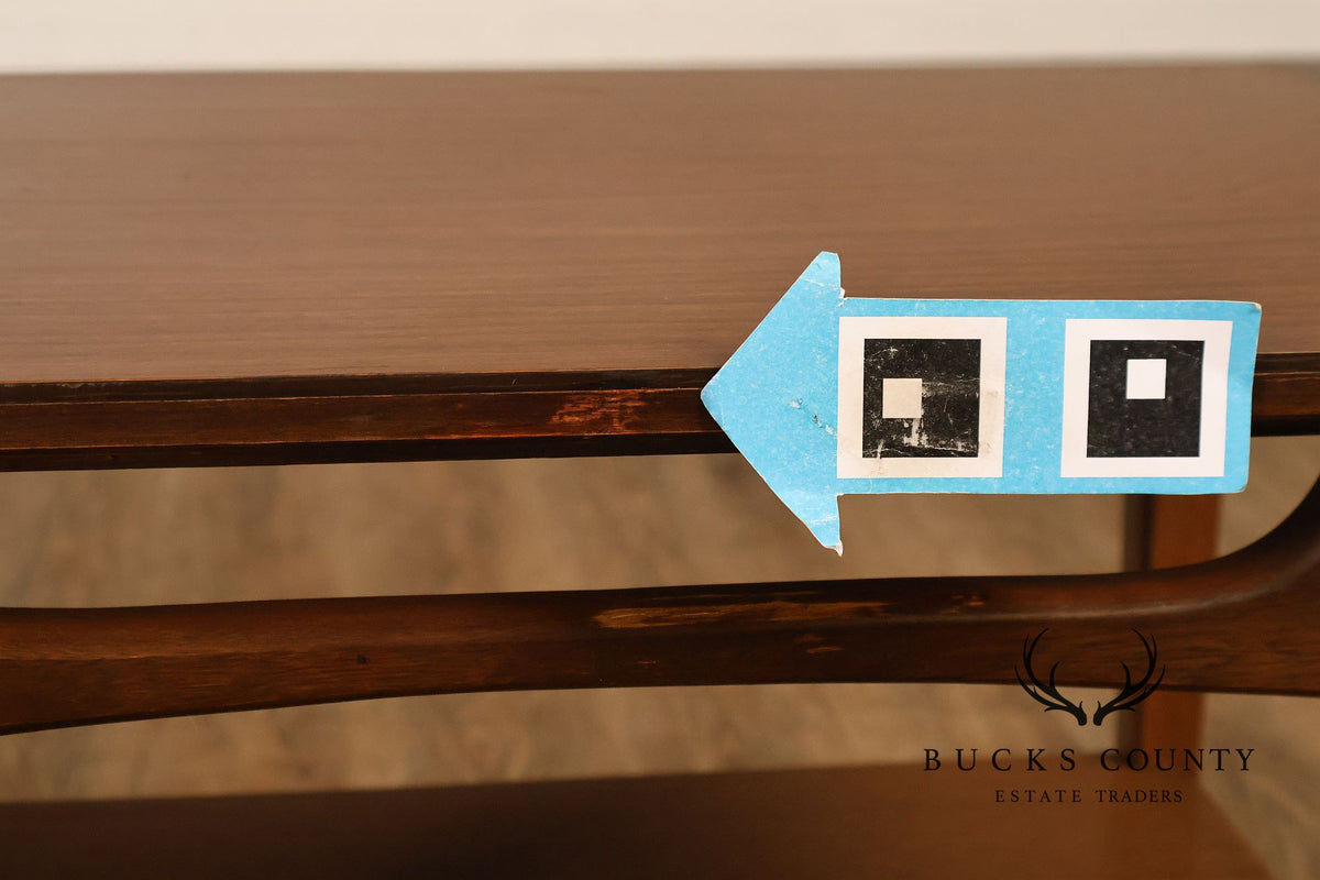 Mid-Century Modern Walnut Two-Tier End Table With Sculpted Apron Detail
