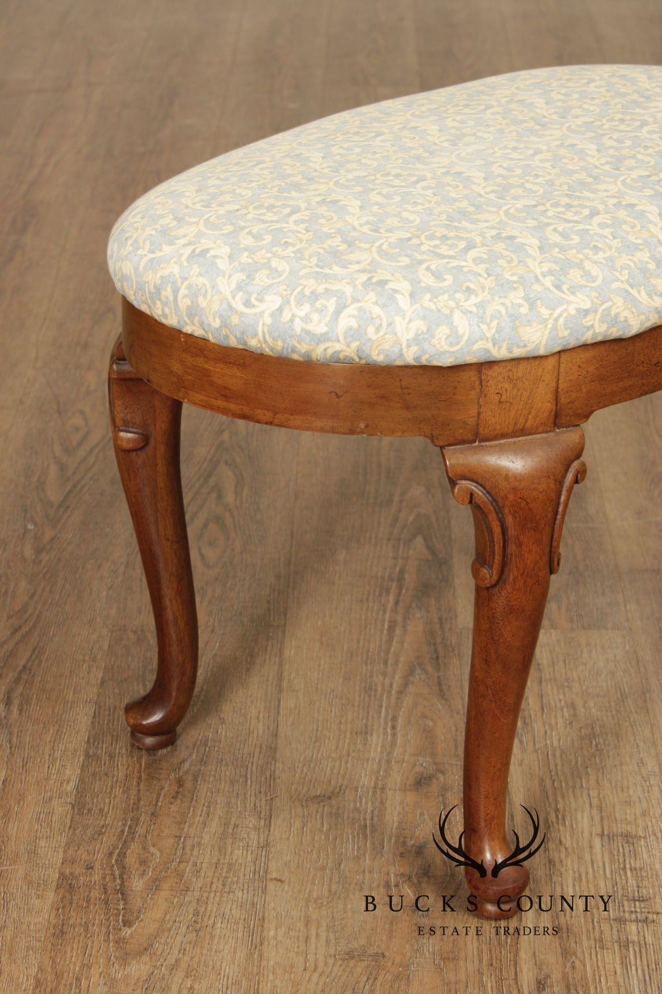 Queen Anne Style Carved Mahogany Vanity Stool