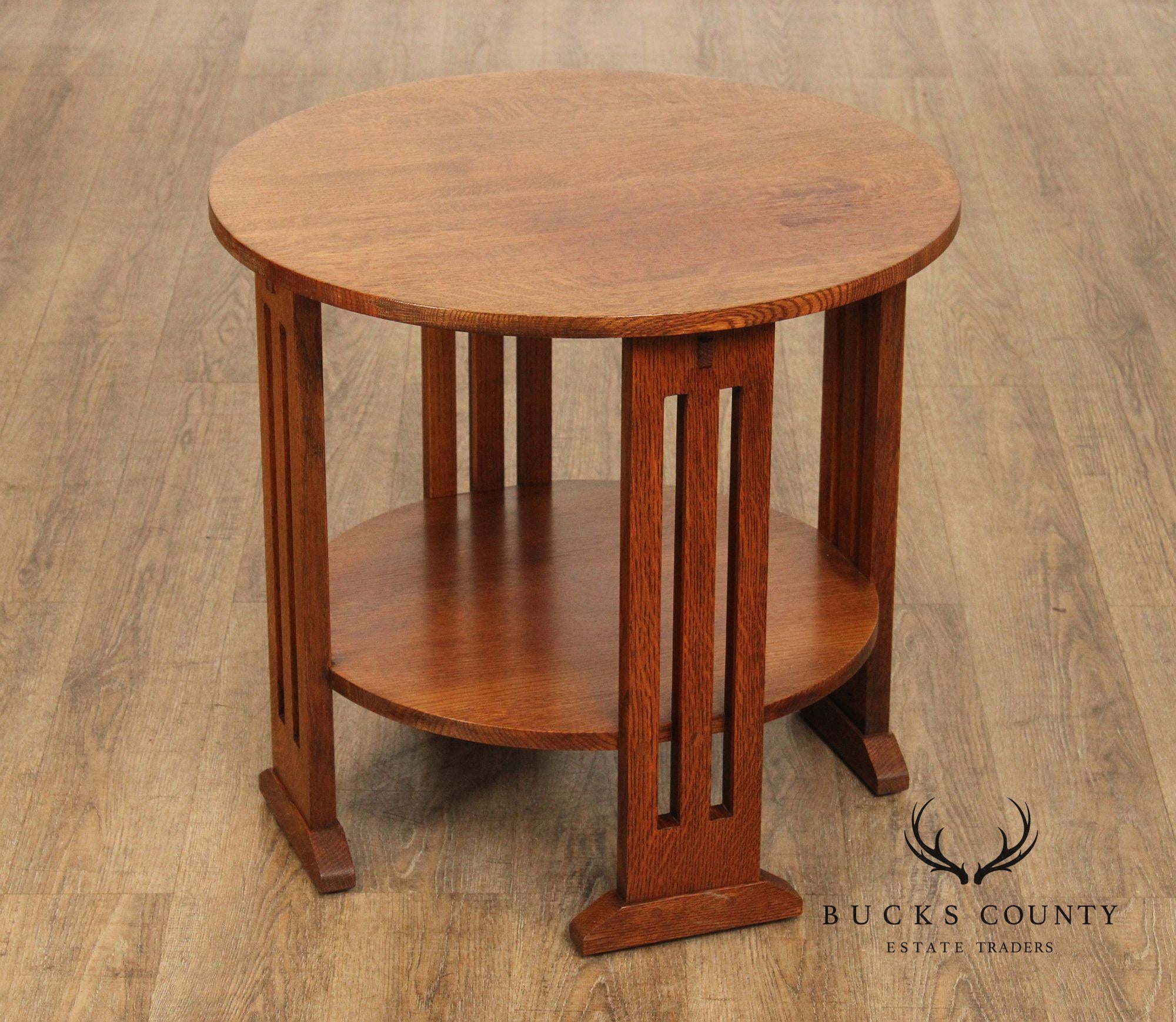 Stickley Mission Collection Round Oak Lamp Table