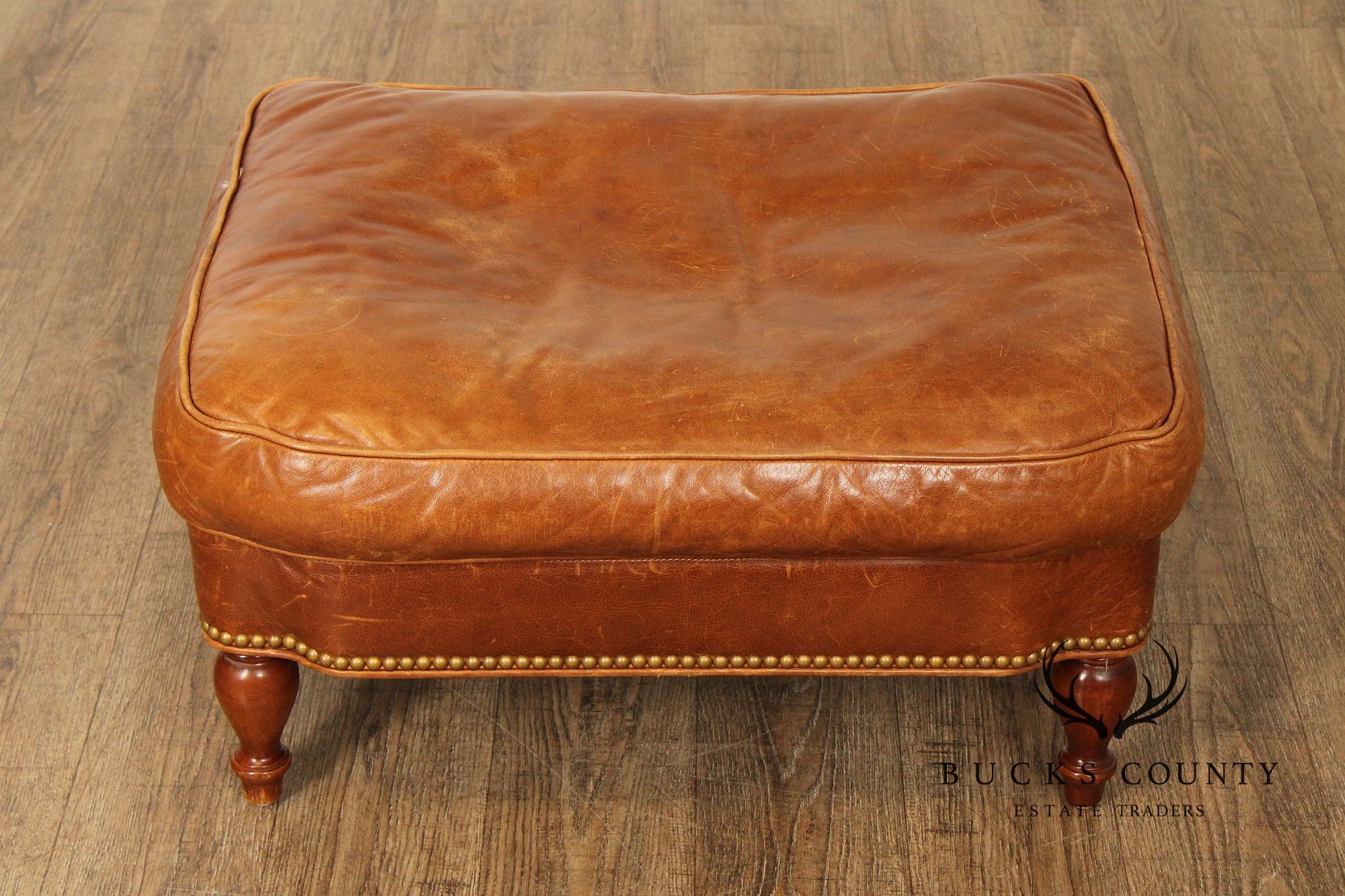 Hancock & Moore Cognac Leather Chesterfield Armchair and Ottoman