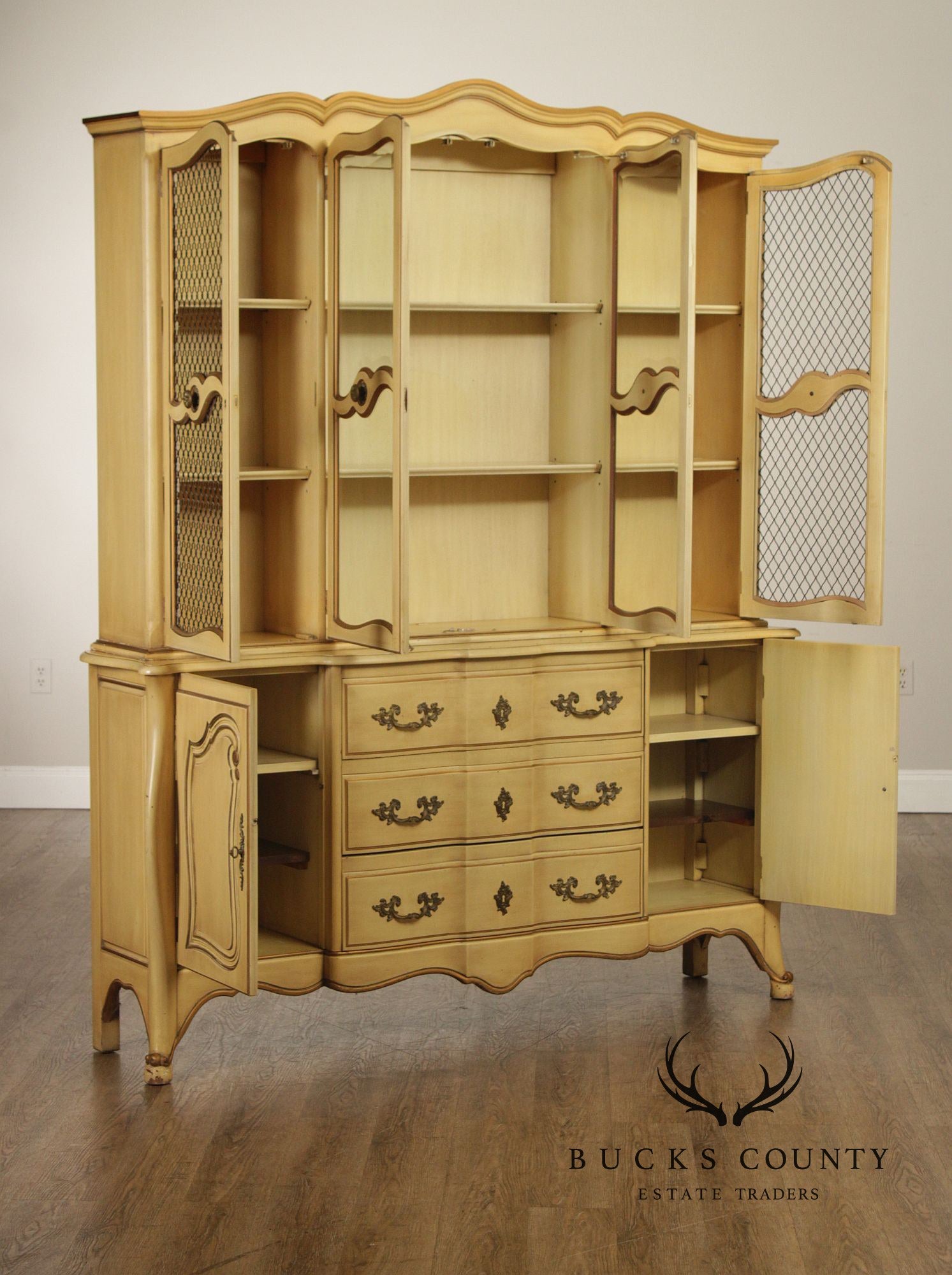 French Provincial Style Vintage Painted China Cabinet