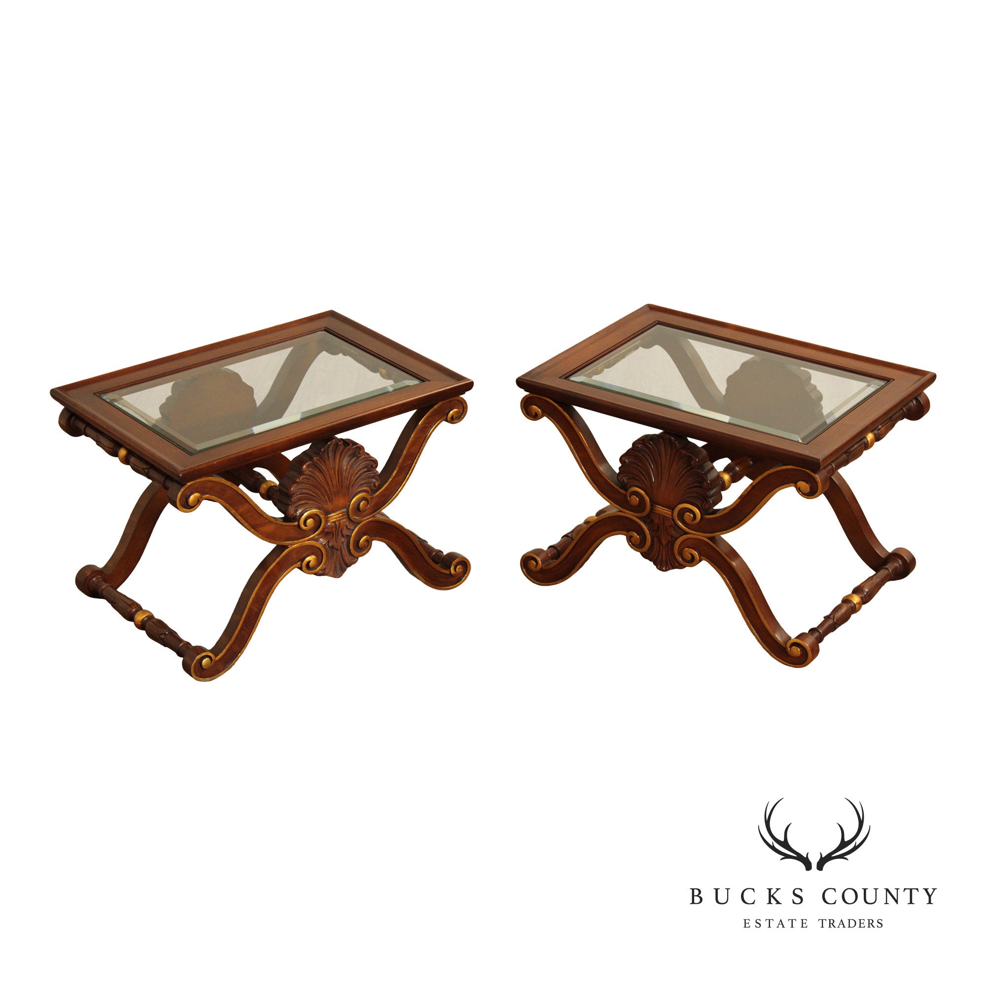 Karges Georgian Style X-Base Mahogany and Glass Tea Tables