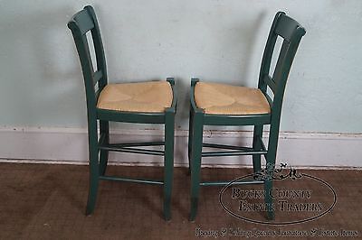 Quality Pair of French Country Style Painted Rush Seat Bar Stools