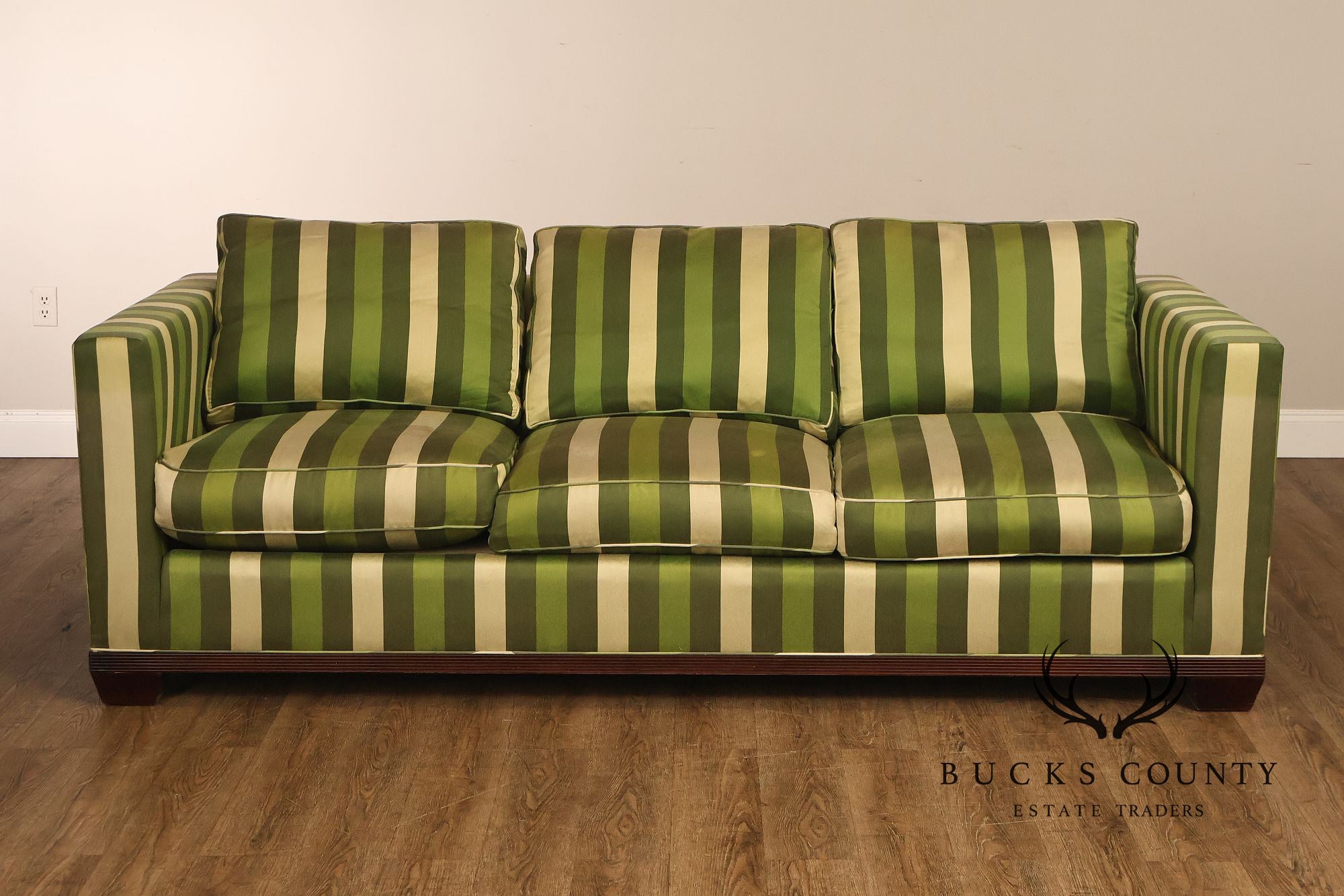 Baker Furniture Barbara Barry Reeded Base Three Cushion Sofa