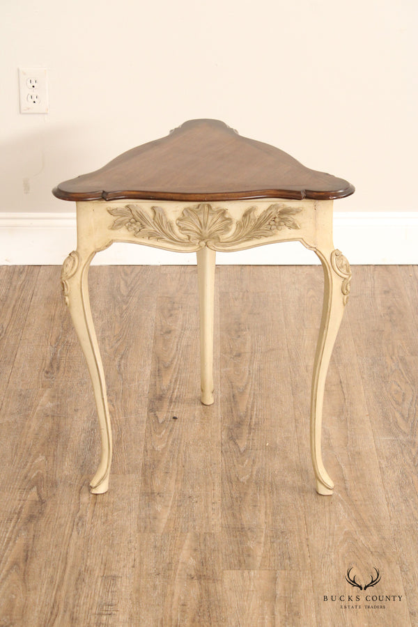 French Louis XV Style Carved and Painted Triangular Side Table