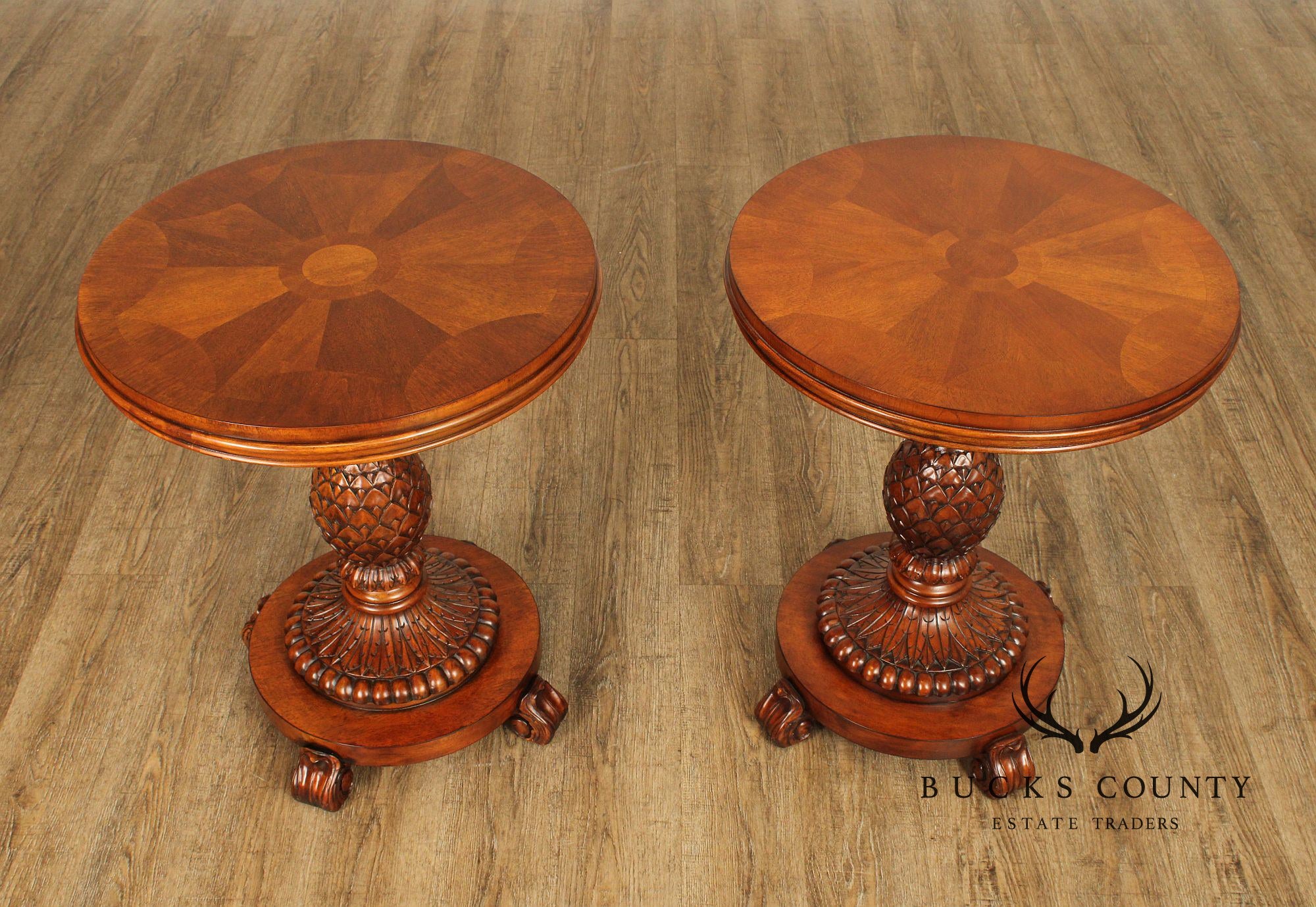 Ethan Allen Pair of Pineapple Round Side Tables