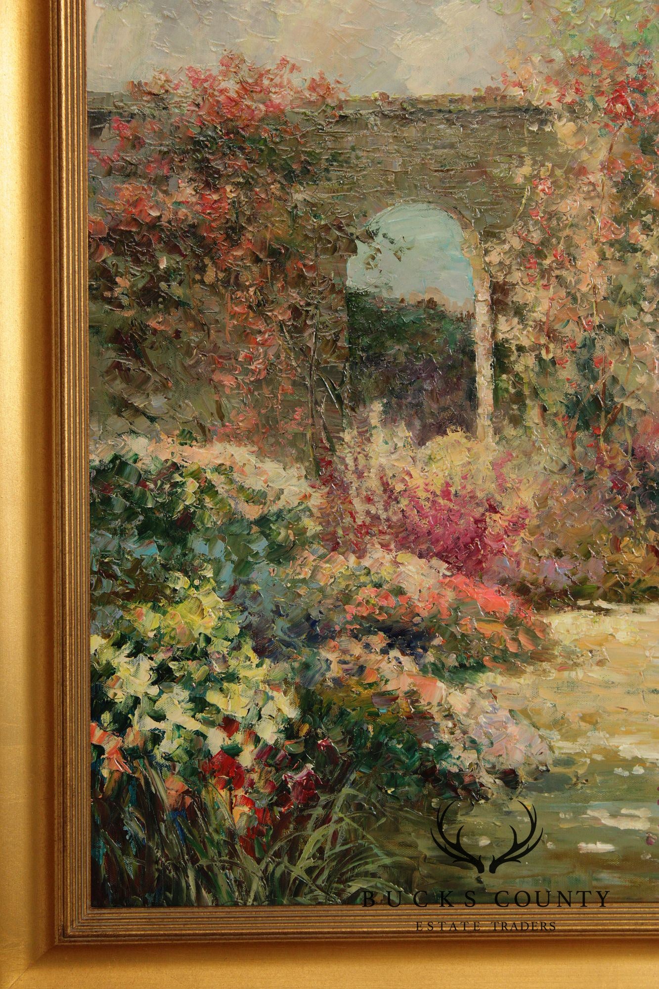 Impressionist Style Framed Impasto Oil Painting, Garden Path