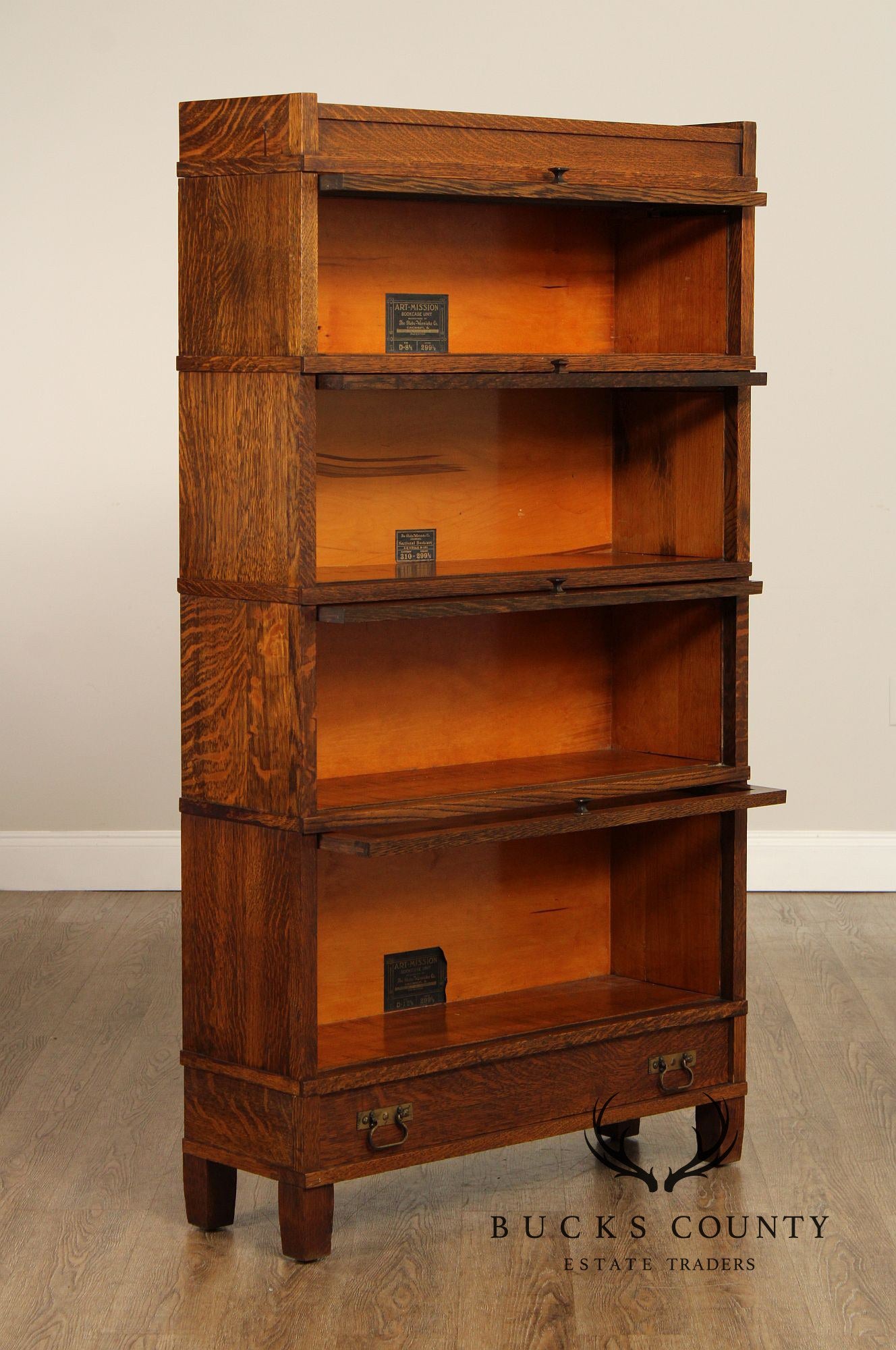 Globe-Wernicke Antique Oak Art Mission Four-Stack Barrister Bookcase