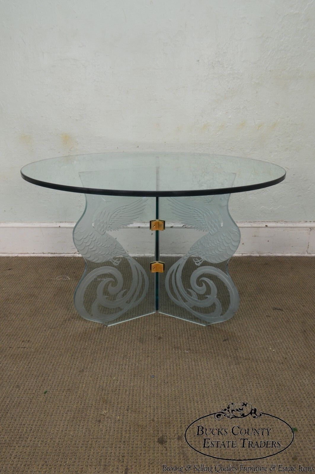 Contemporary Phoenix Etched Round Glass Dining Table (possibly Pace)