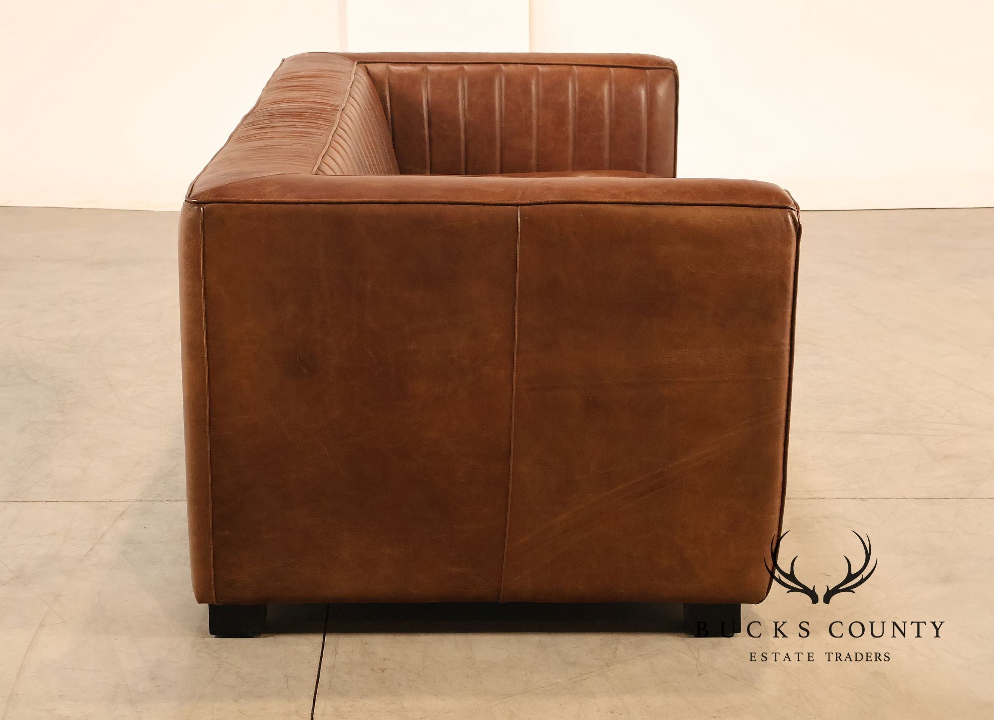 Art Deco Style Brown Leather Sofa