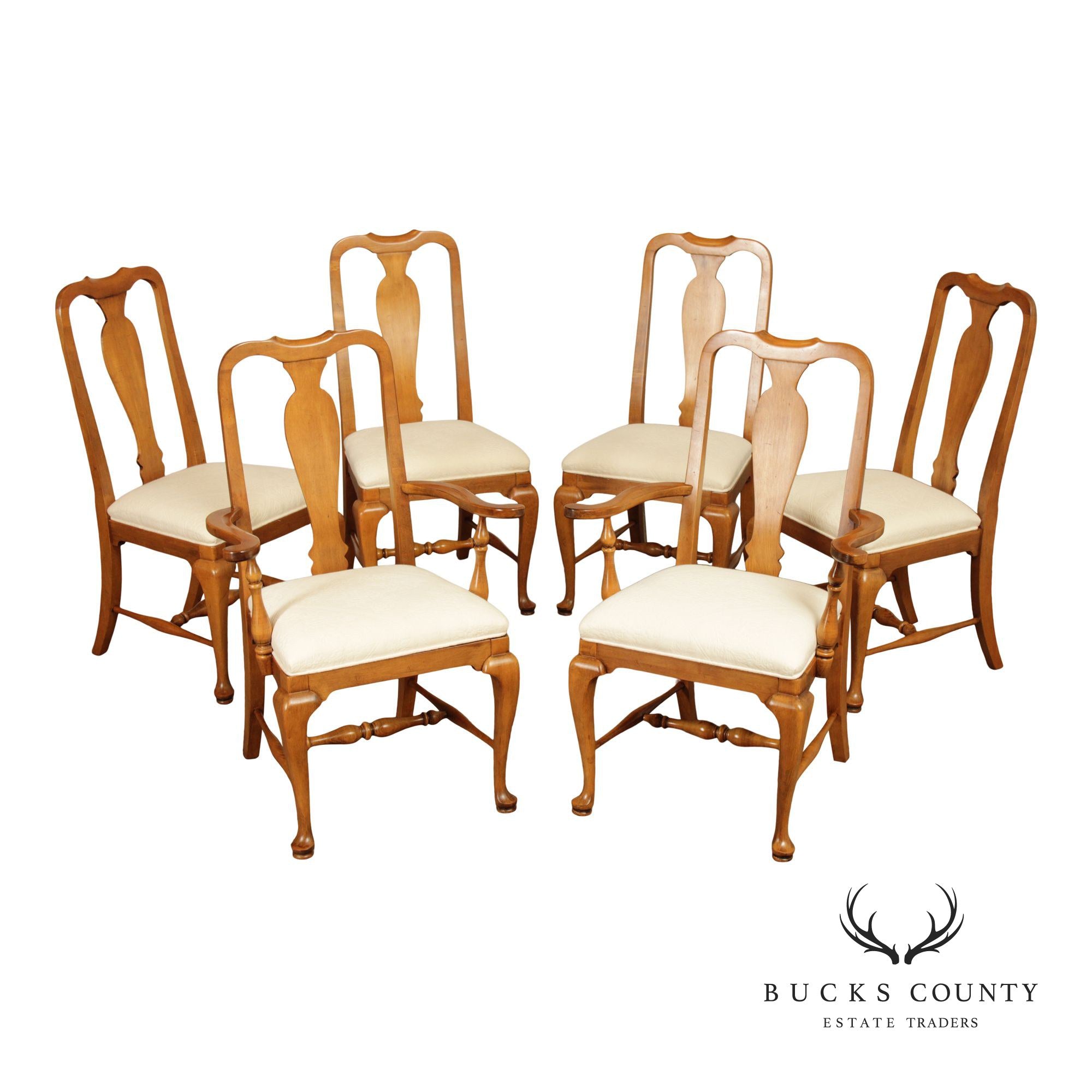 Ethan Allen 1776 Collection Set Of 6 Queen Anne Style Maple Dining Chairs