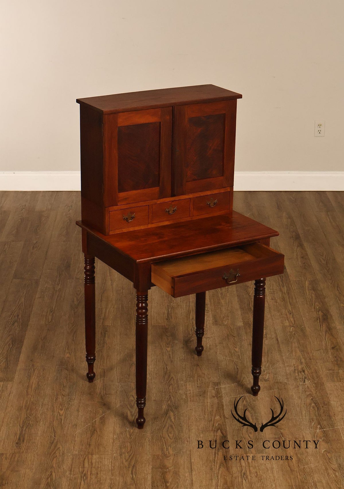 Antique Walnut Two-Part Writing Desk With Cubbyhole Organizer