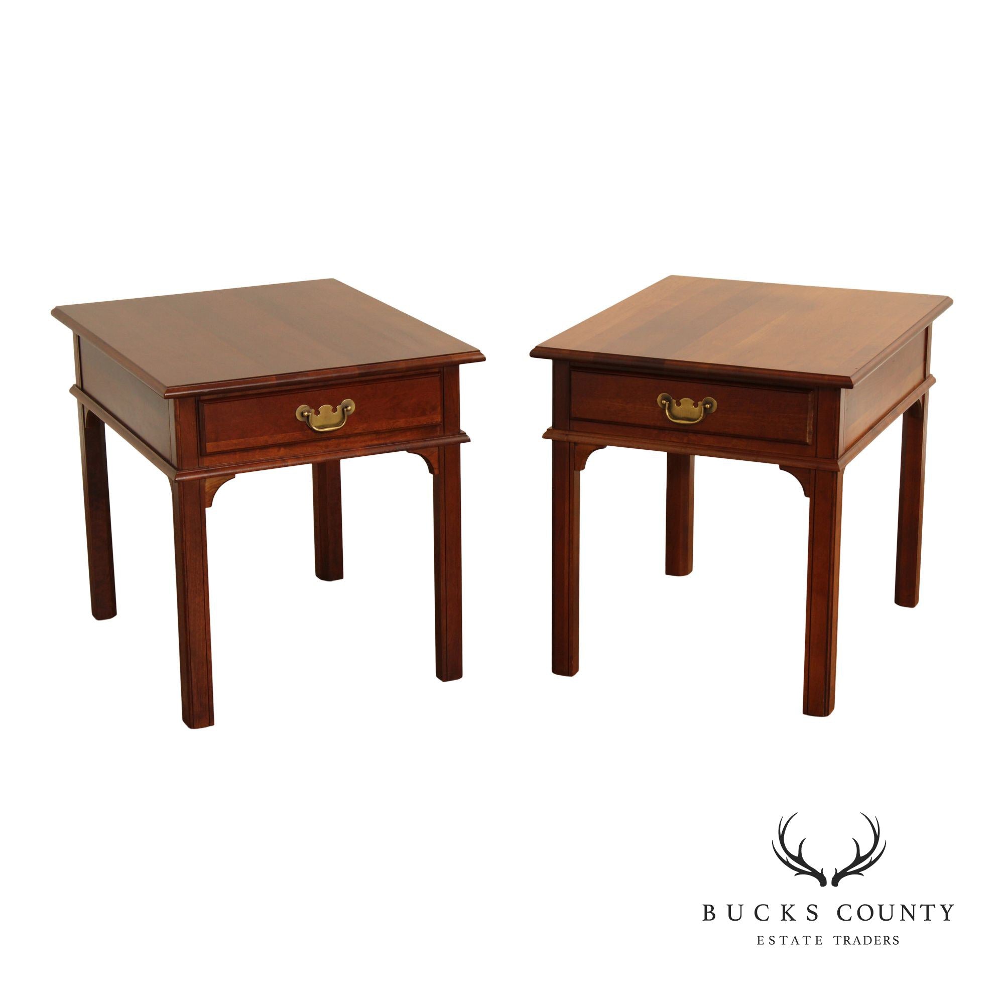 Chippendale Style Pair of Cherry One Drawer Side Tables