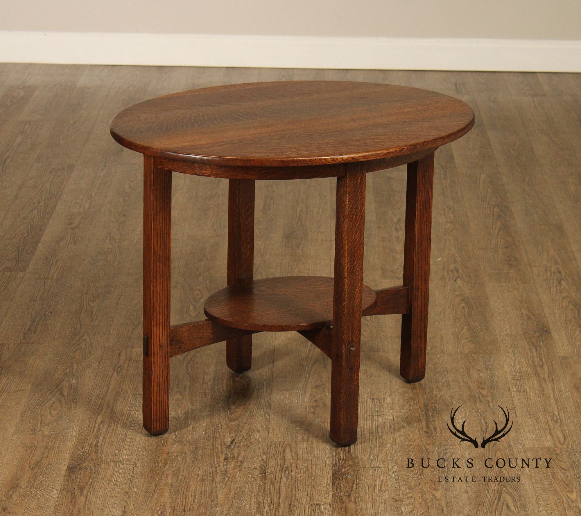 Antique Stickley Brothers Mission Oak Oval Lamp Table