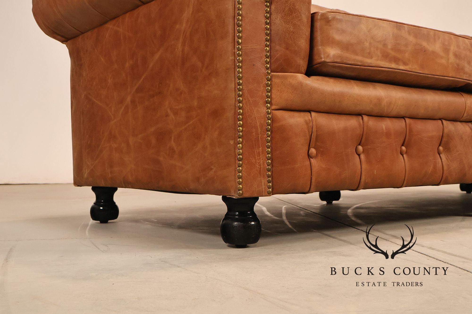 Chesterfield Style 7 Foot Distressed Brown Tufted Leather Sofa