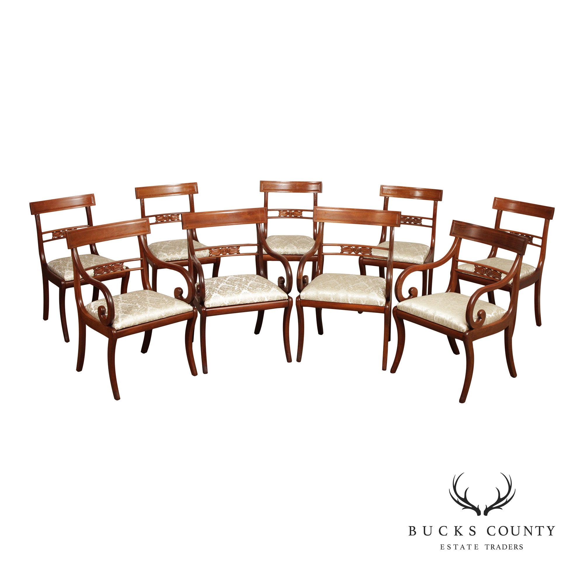 English Regency Style Set of Nine Mahogany Dining Chairs