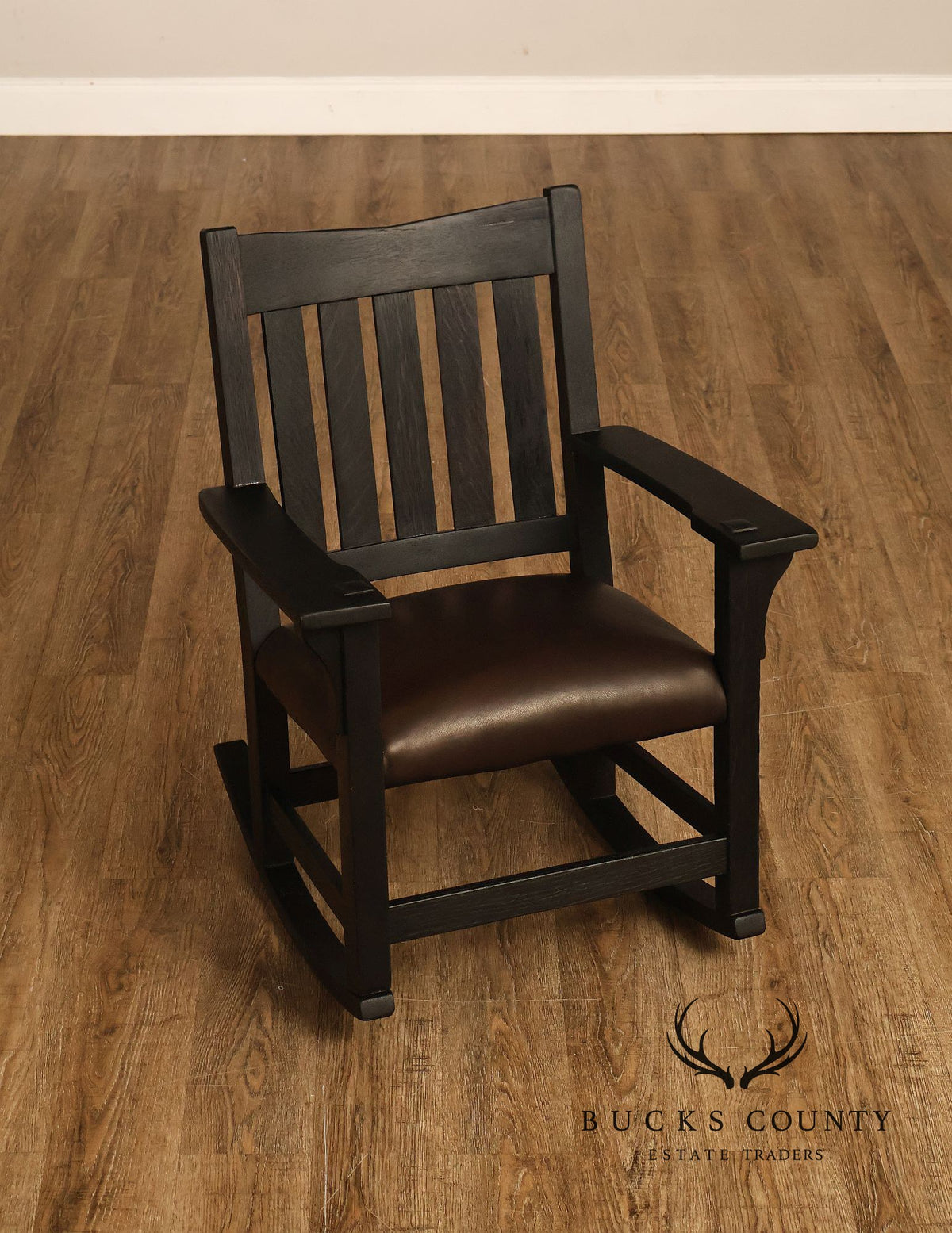 Antique Gustav Stickley Mission Oak V Back Rocking Armchair