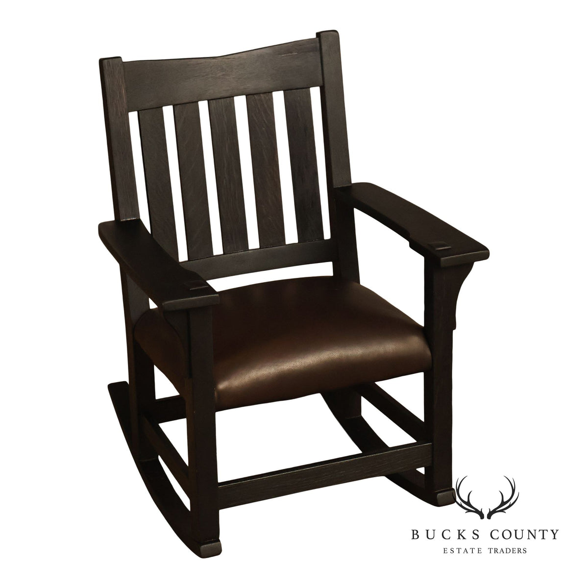 Antique Gustav Stickley Mission Oak V Back Rocking Armchair