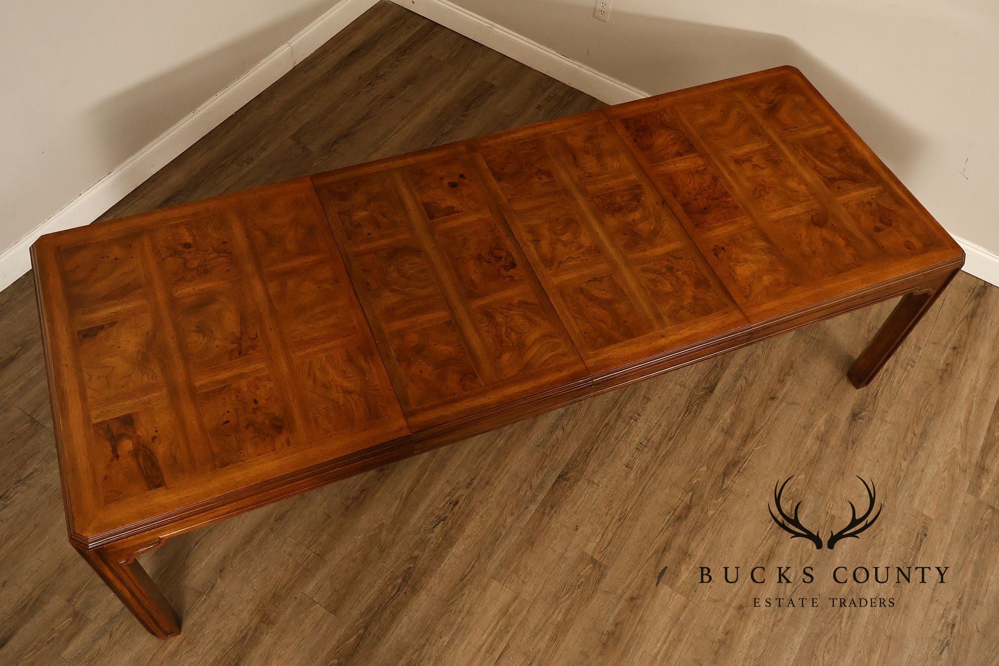 Drexel Heritage Sketchbook Collection Burl Wood Parsons Extendable Dining Table