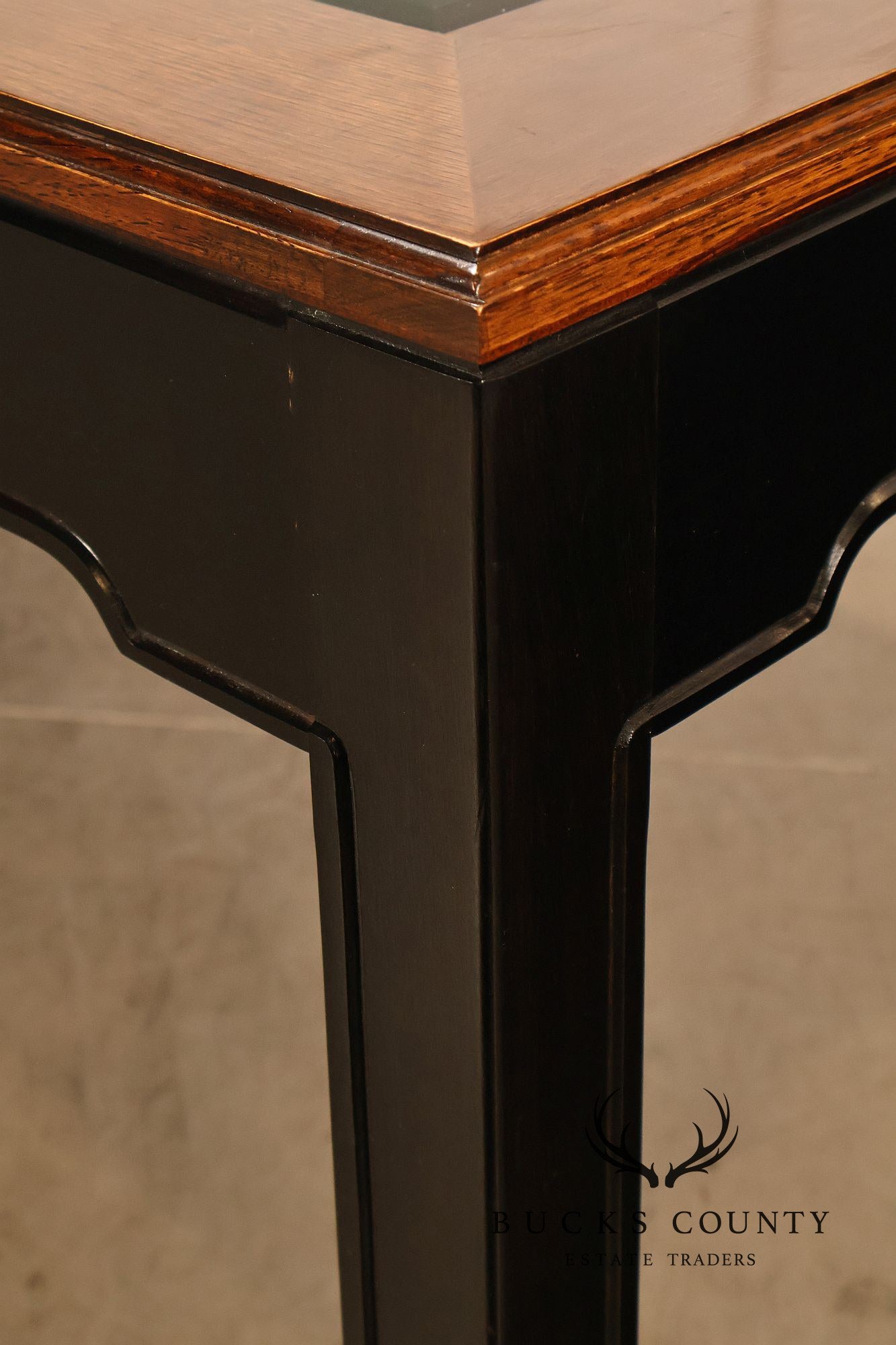 Thomasville Asian Chinoiserie Style Two Tone Wood And Mirrored Coffee Table