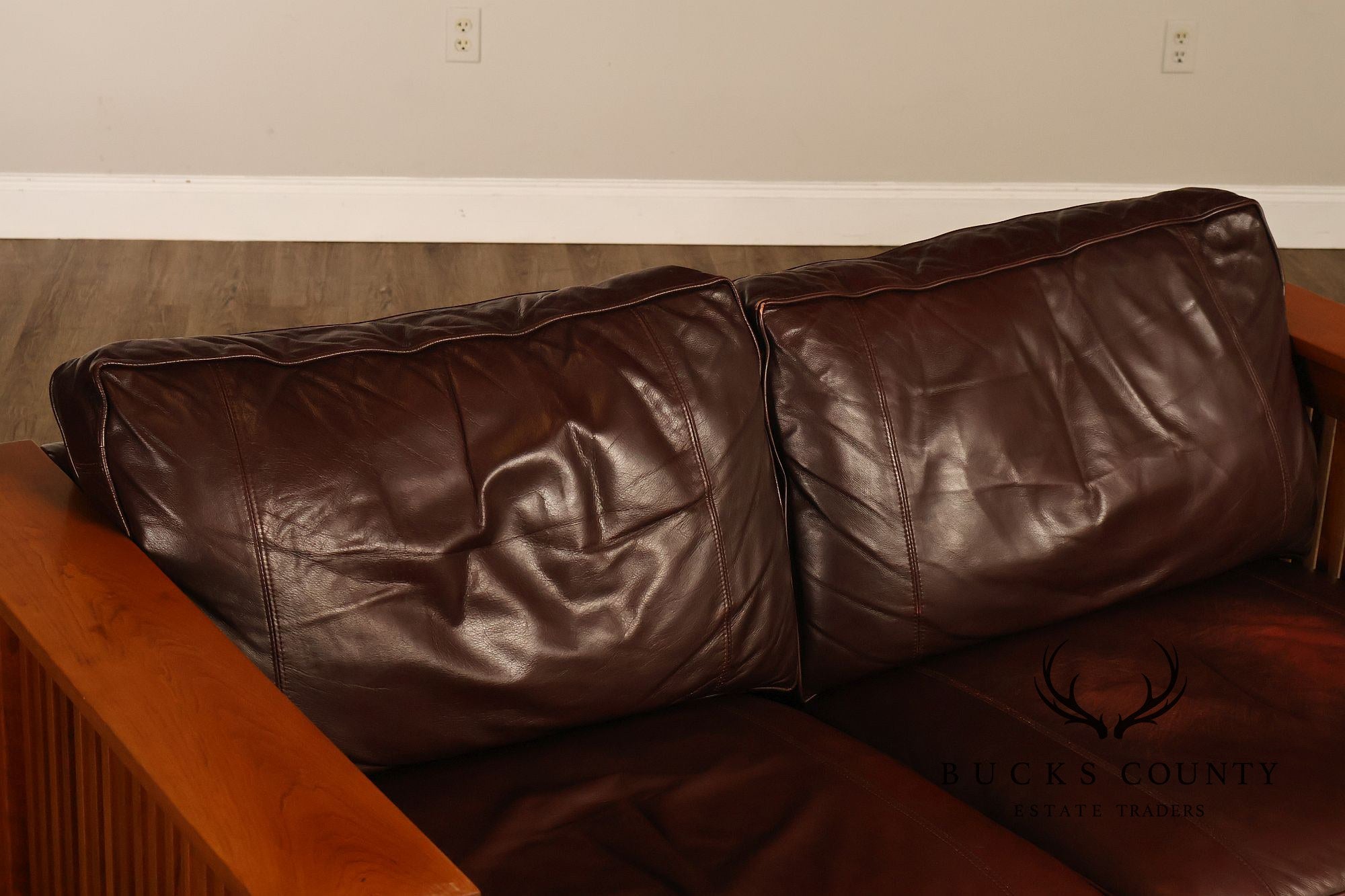 Stickley Mission Collection Cherry Wood Spindle Frame Leather Loveseat