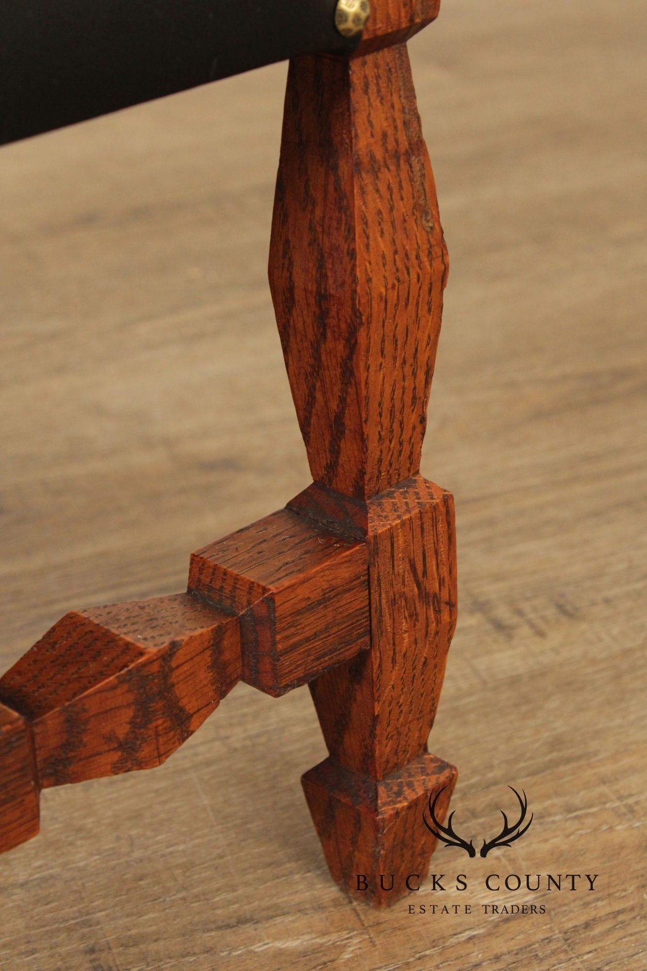 Unusual Antique Arts & Crafts Carved Oak Bench