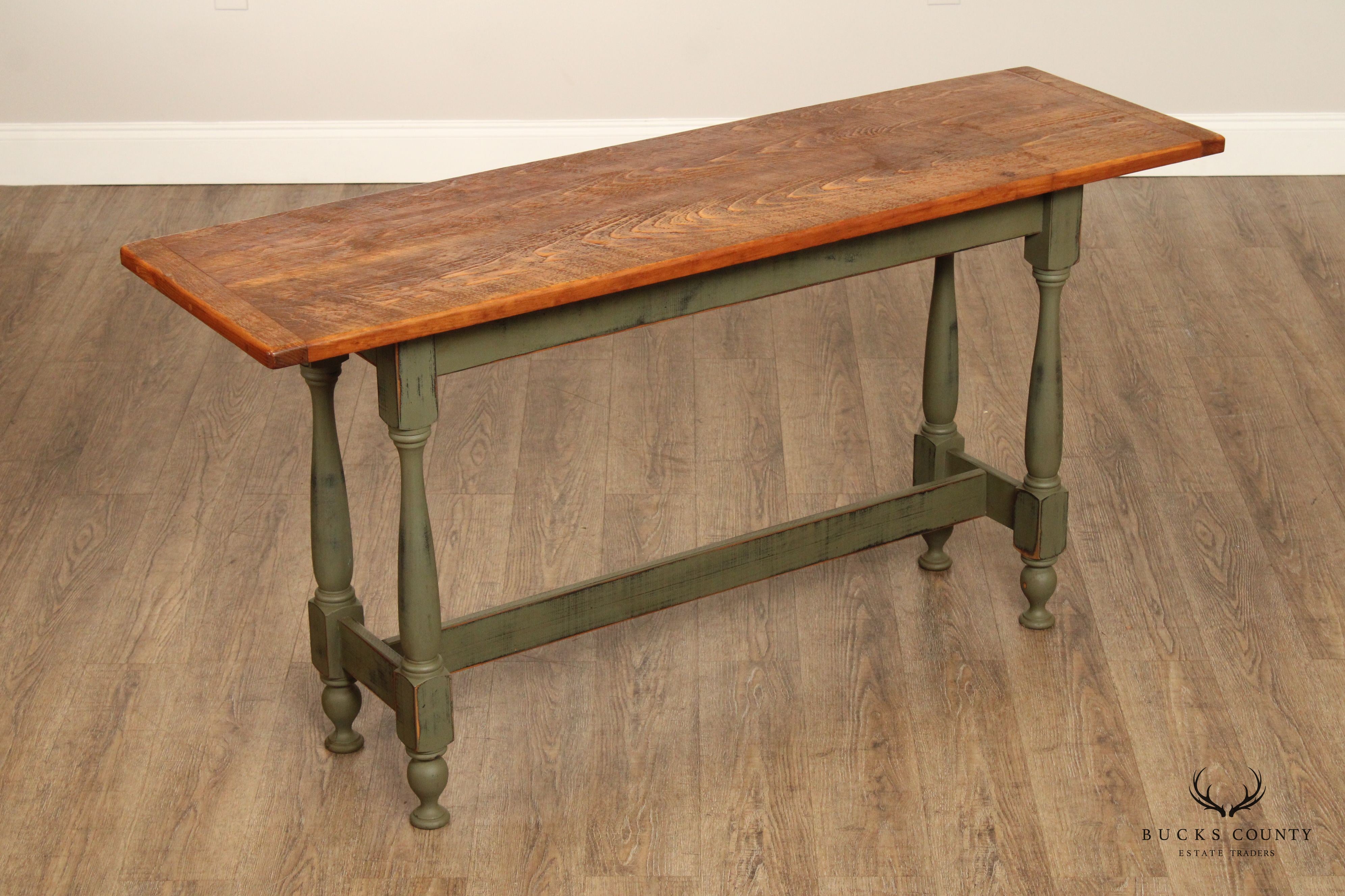 Country Farmhouse Style Hand Crafted Green Painted  Console or Sofa Table