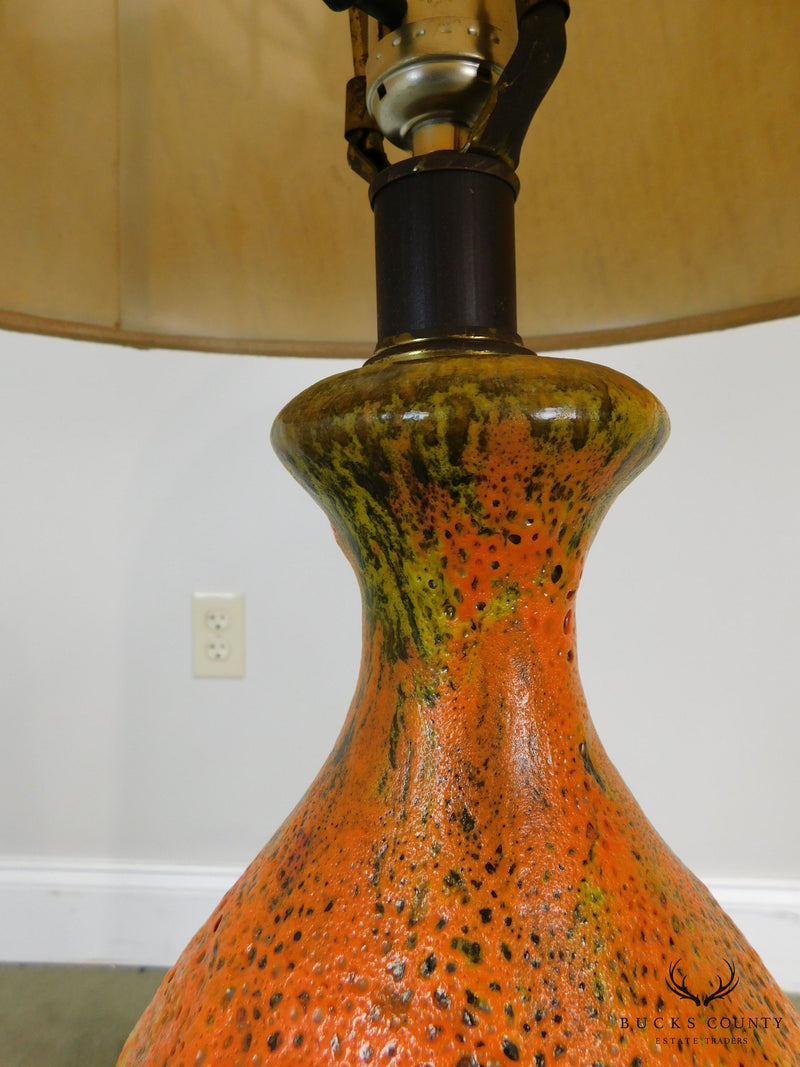 Mid Century Orange Lava Drip Glaze Ceramic Pottery Table Lamp