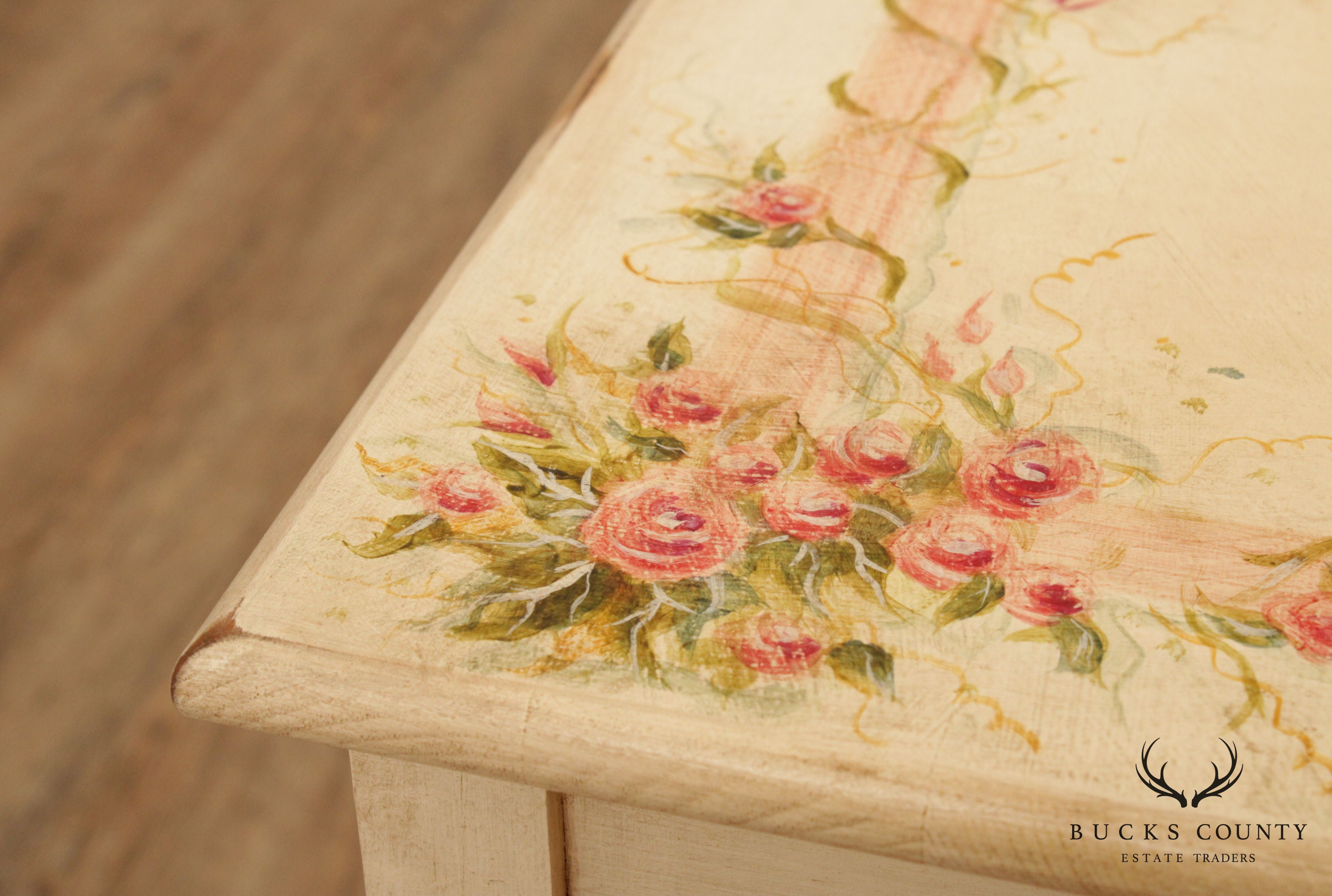 Mastercraft Floral Hand Painted Square Pine Side Table