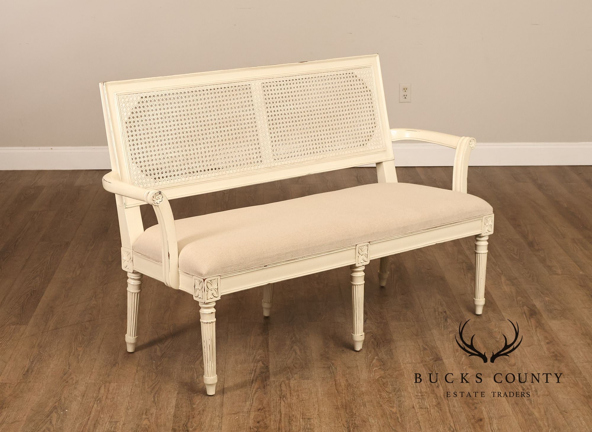 Alden Parkes Country French Louis XVI Style Caned Back Painted Settee