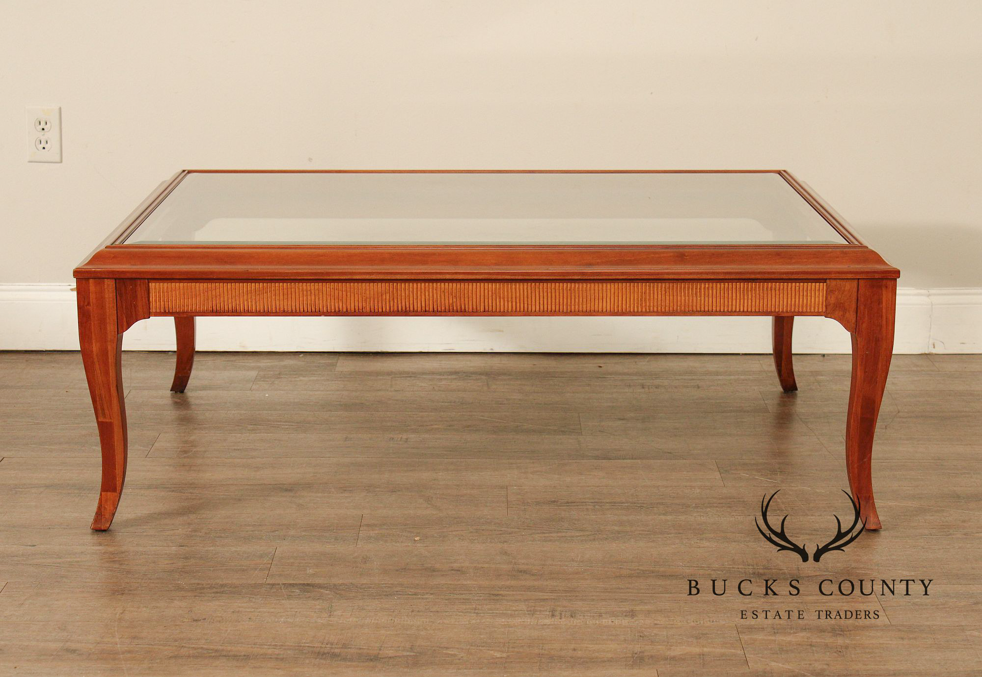 Lane Furniture Glass Top Cherry Coffee Table