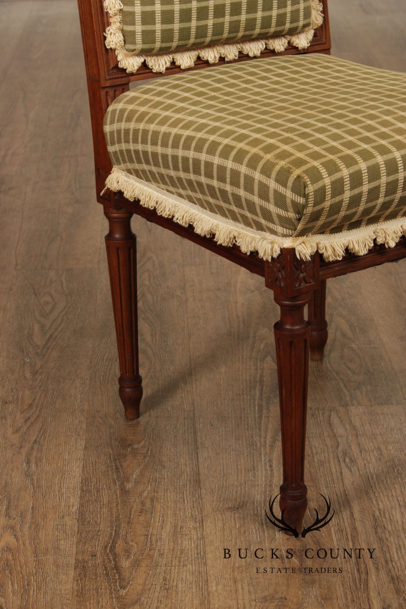 French Louis XVI Style Set Of Four Carved Walnut Dining Chairs