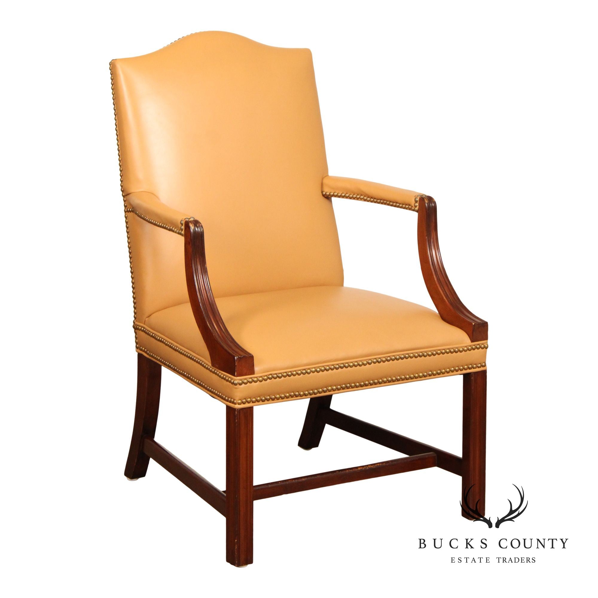 Chippendale Style Leather Martha Washington Armchair