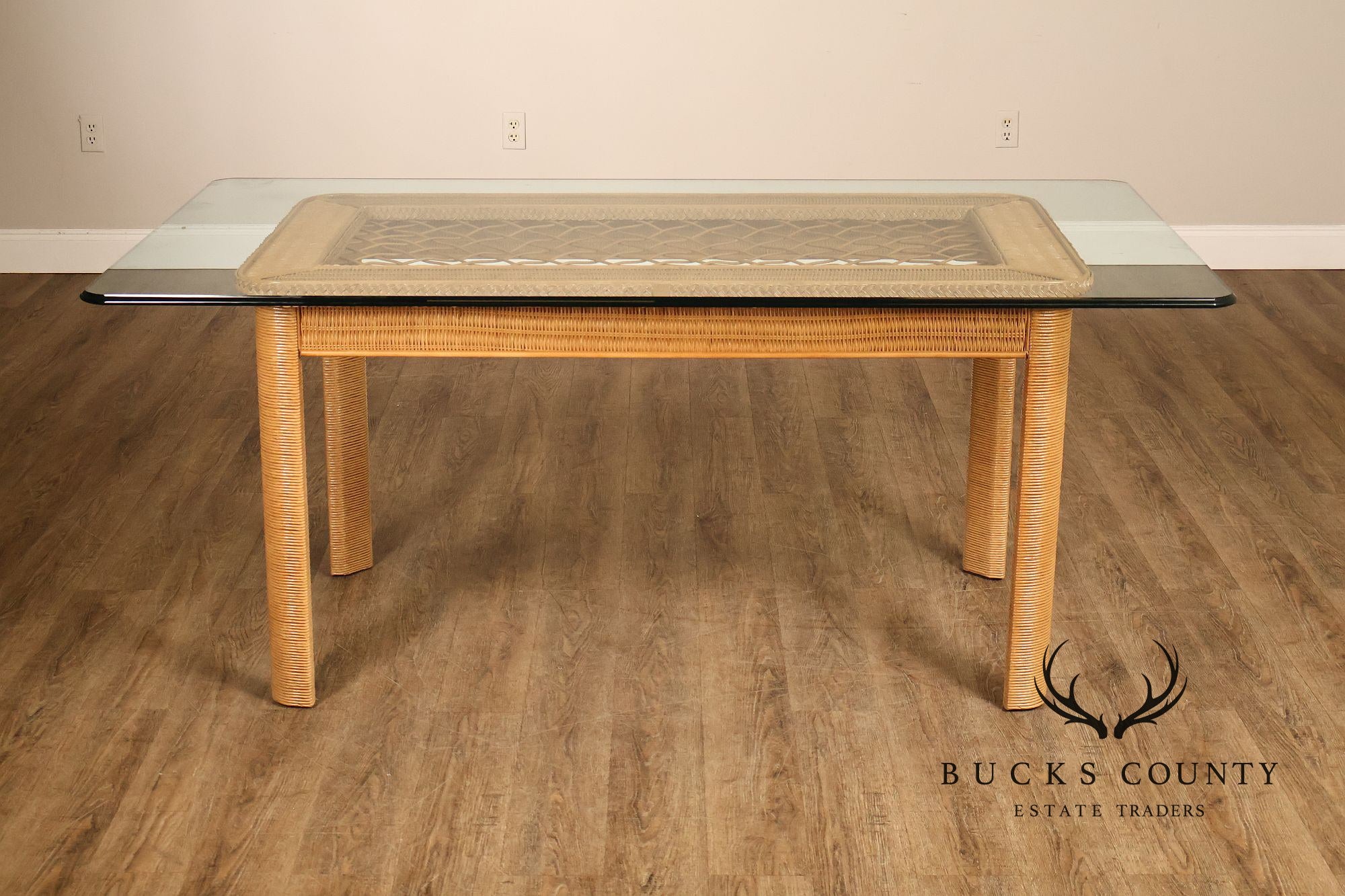 Lexington Henry Link Glass Top Wicker Dining Table