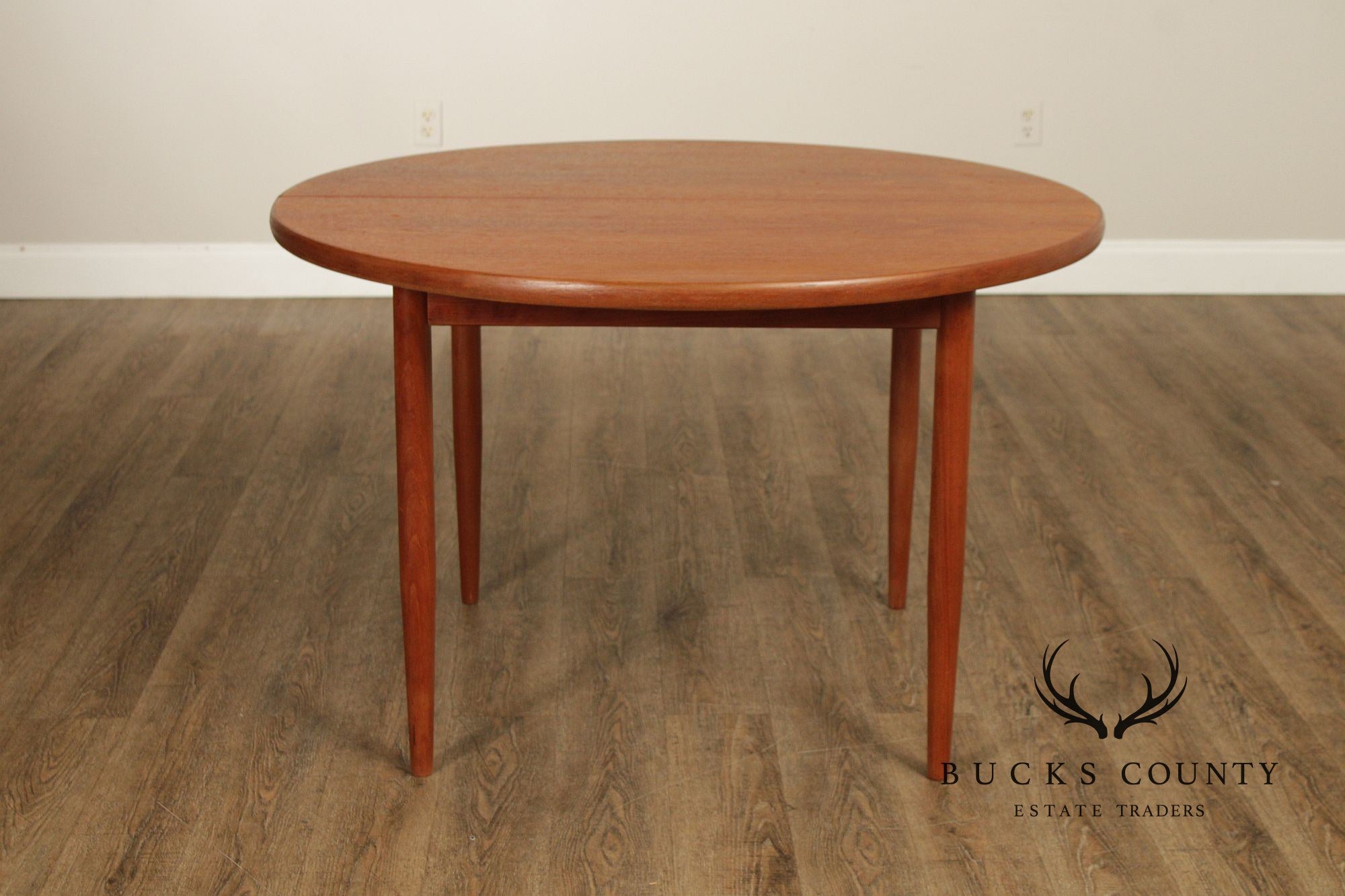 Dux Swedish Modern Teak Expandable Round Dining Table