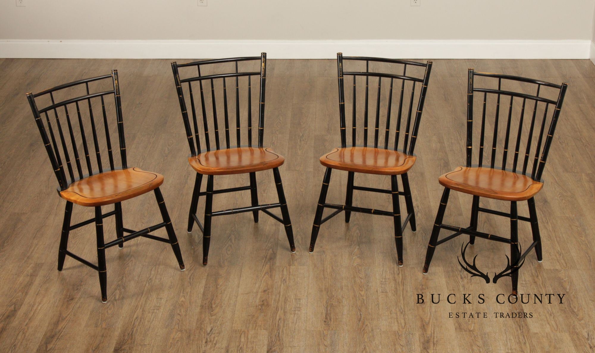 L. Hitchcock Set of Four Ebonized Birdcage Chairs
