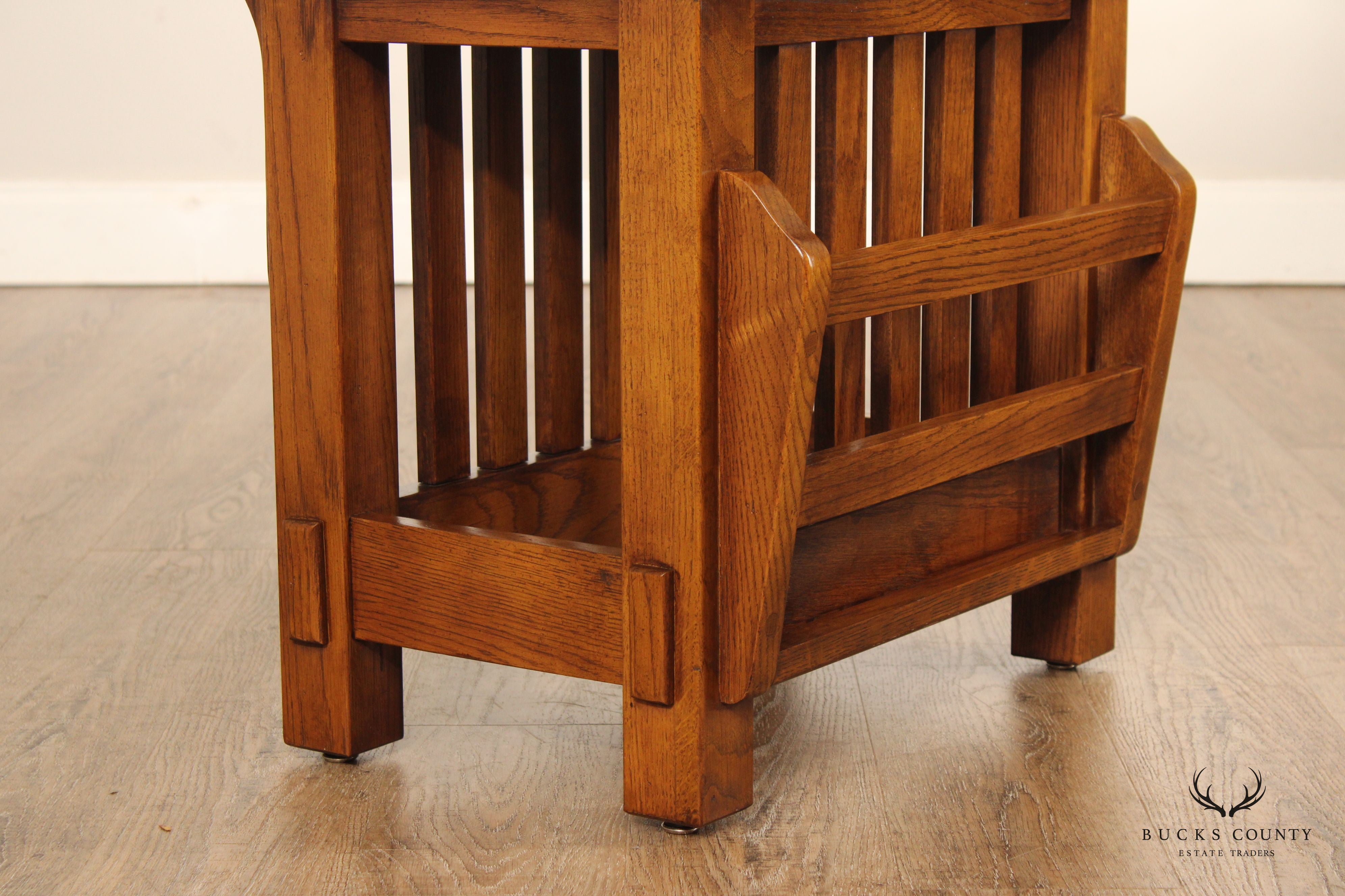 Arts & Crafts Style Oak Side Table and Magazine Rack
