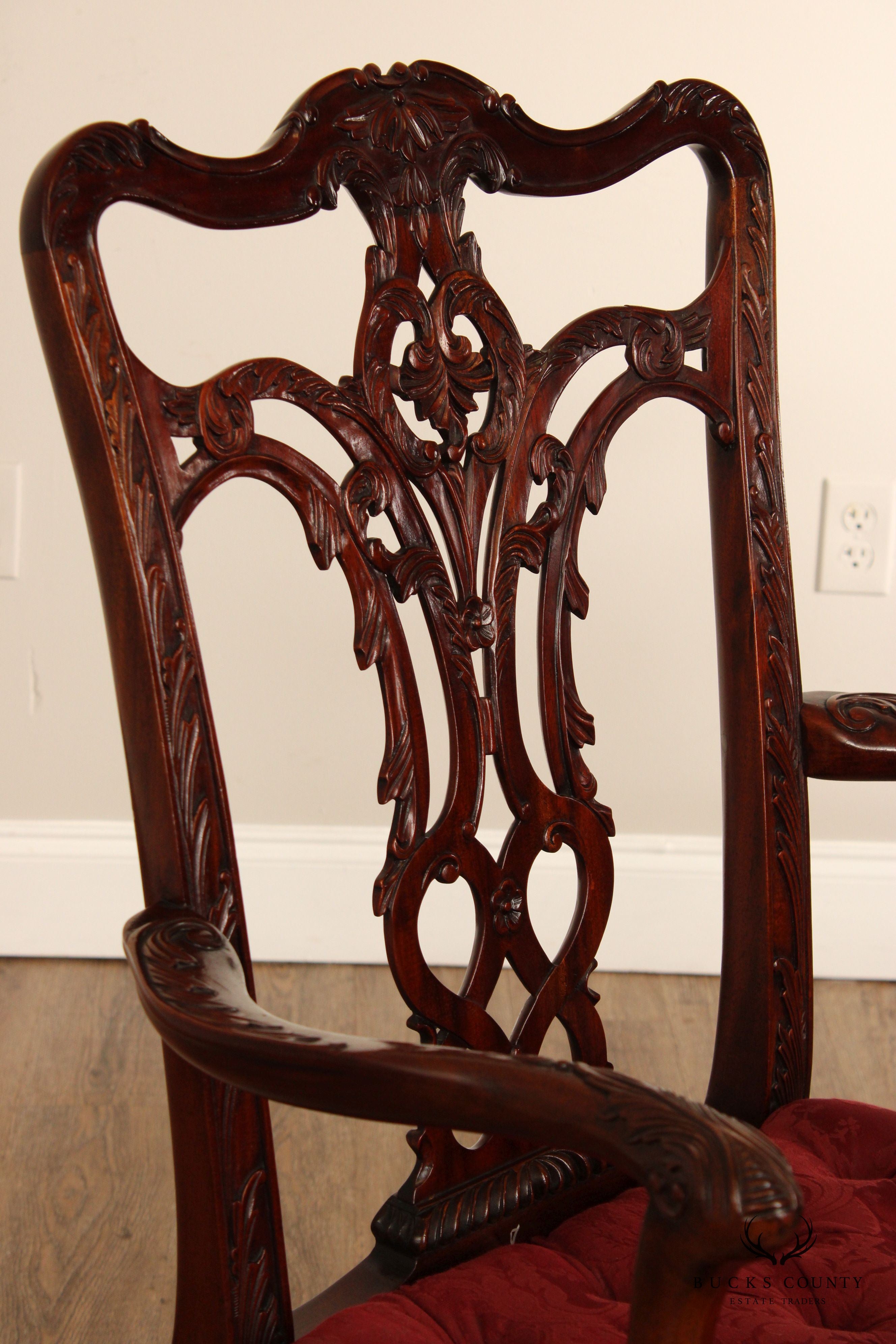 Maitland Smith Georgian Style Carved Mahogany Armchair