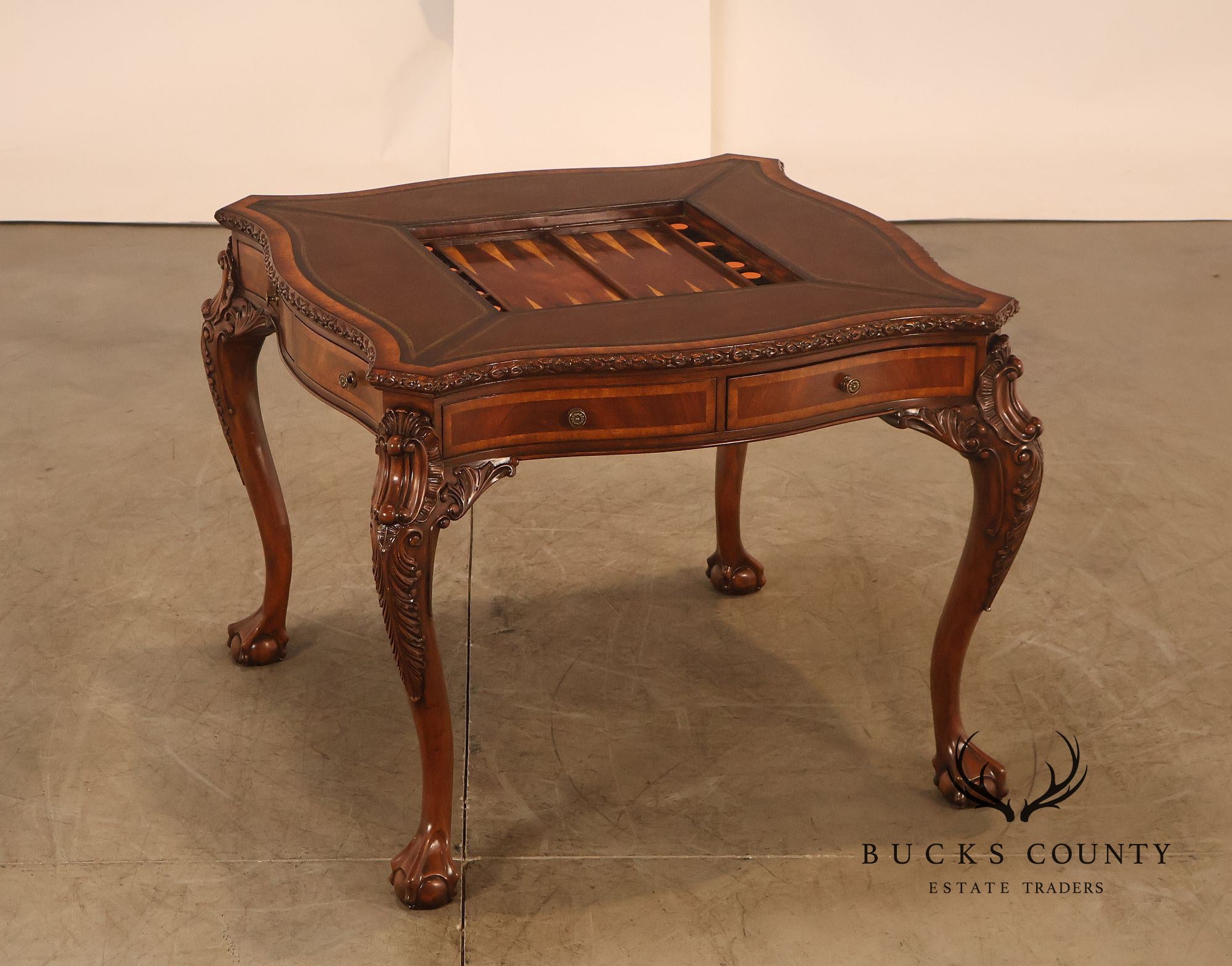 Lloyd Buxton Leather Top Four Drawer Gaming Table With Backgammon And Chess Board